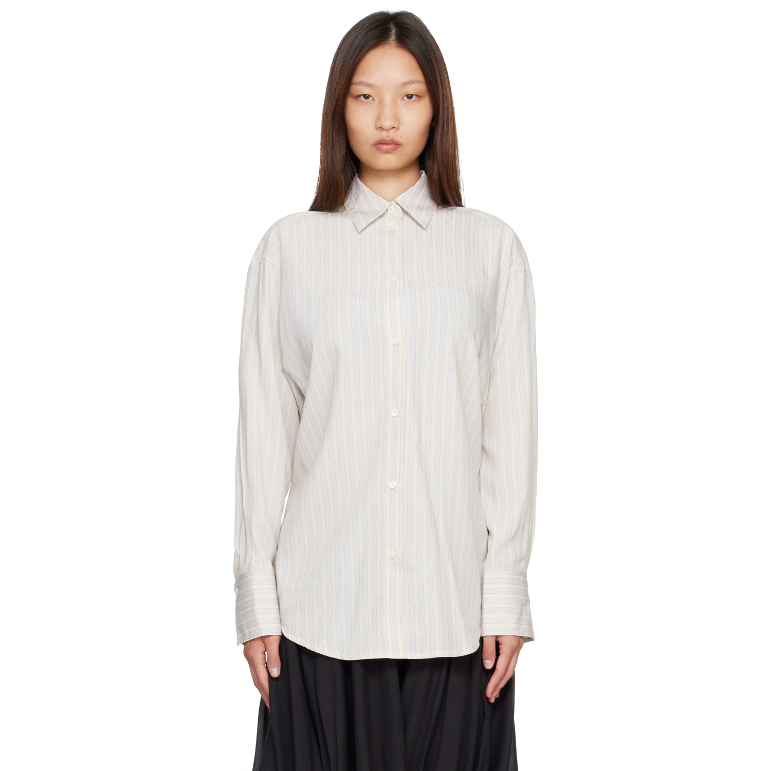 TOTEME Off-White & Blue Oversized Striped Shirt
