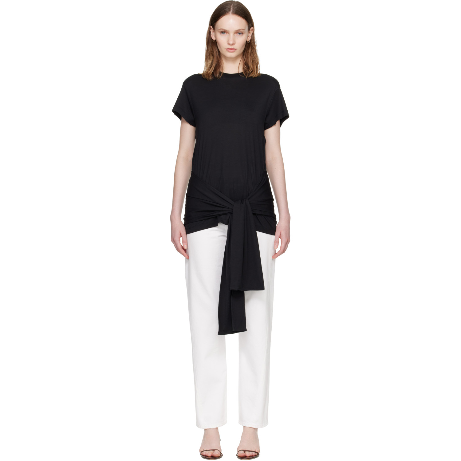 TOTEME Black Tie-Waist Jersey T-shirt