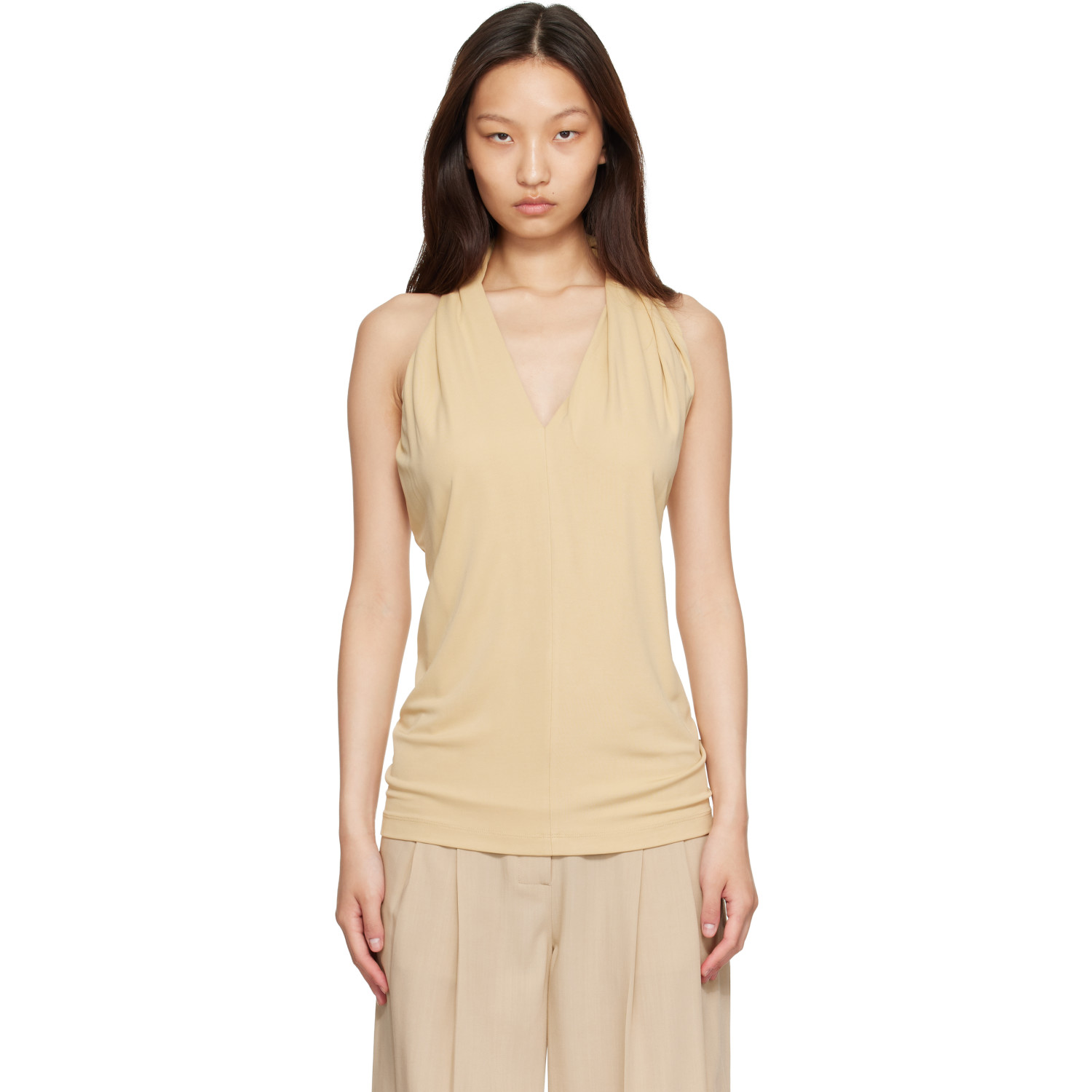 TOTEME Beige Twisted Jersey Halter Top