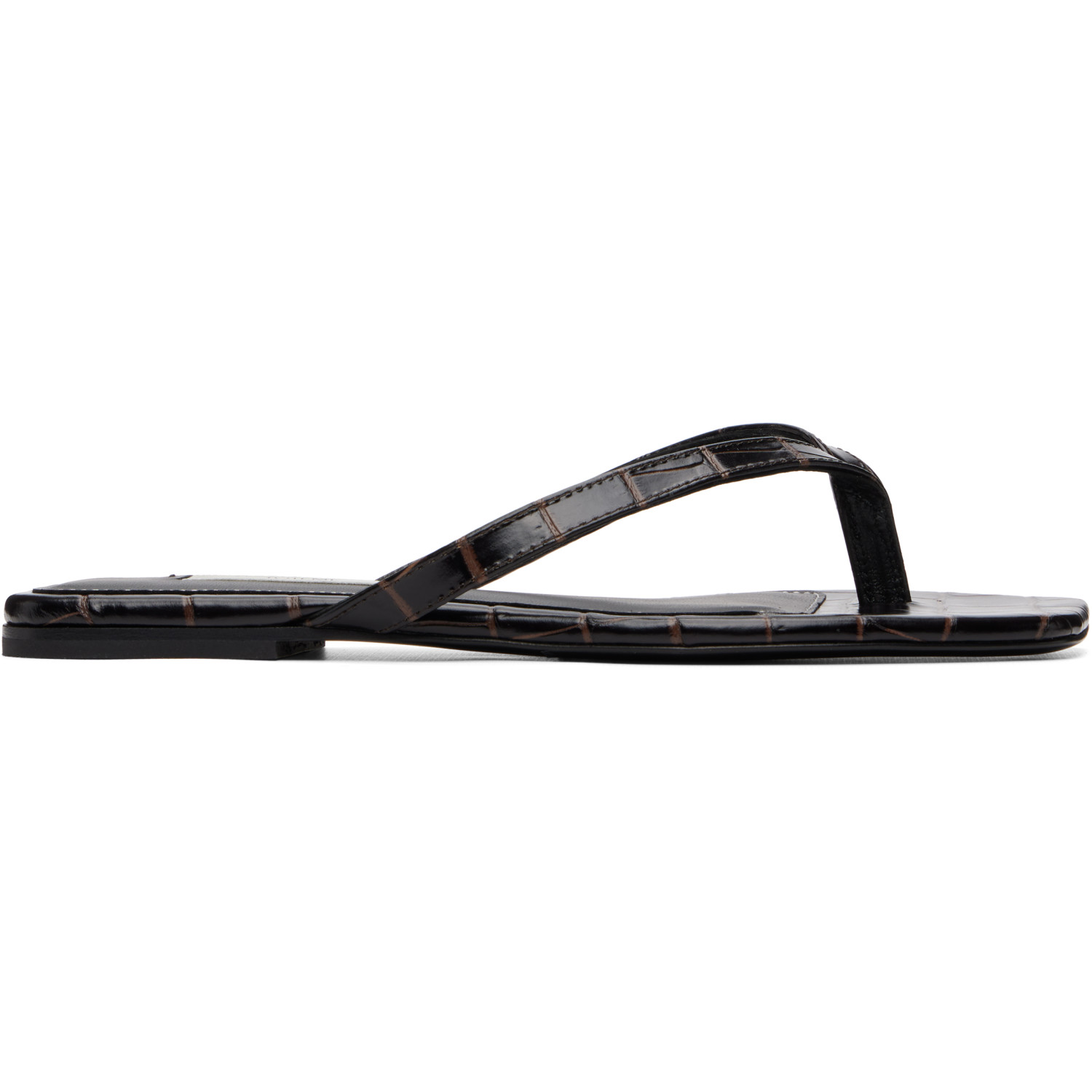 TOTEME Brown Croco-Embossed Flip-Flops