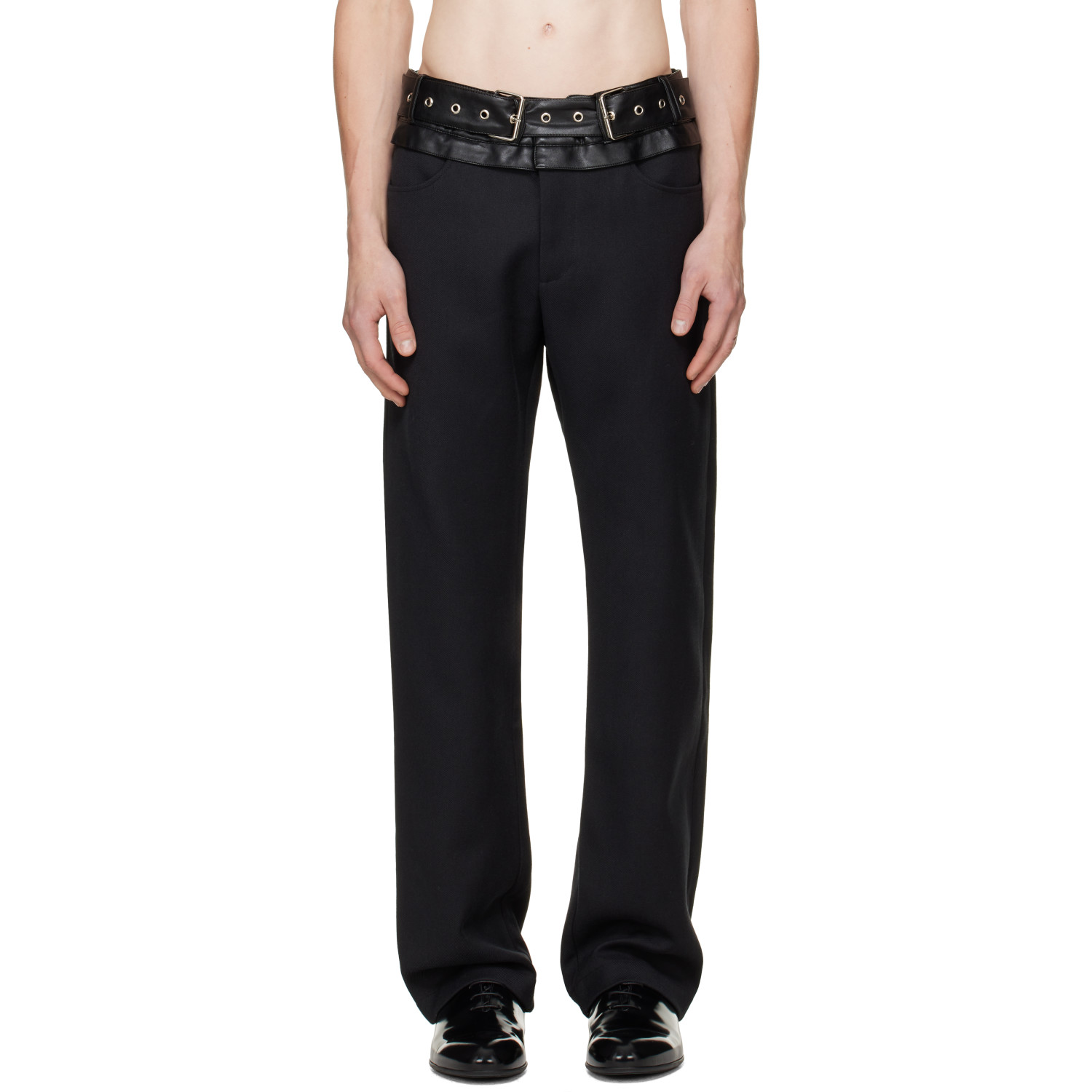a.v. vattev Black Double-Belt Boot-Cut Trousers