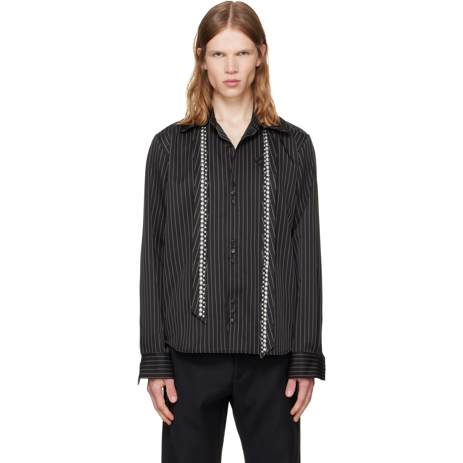 a.v. vattev Black Detachable Collar Scarf Shirt