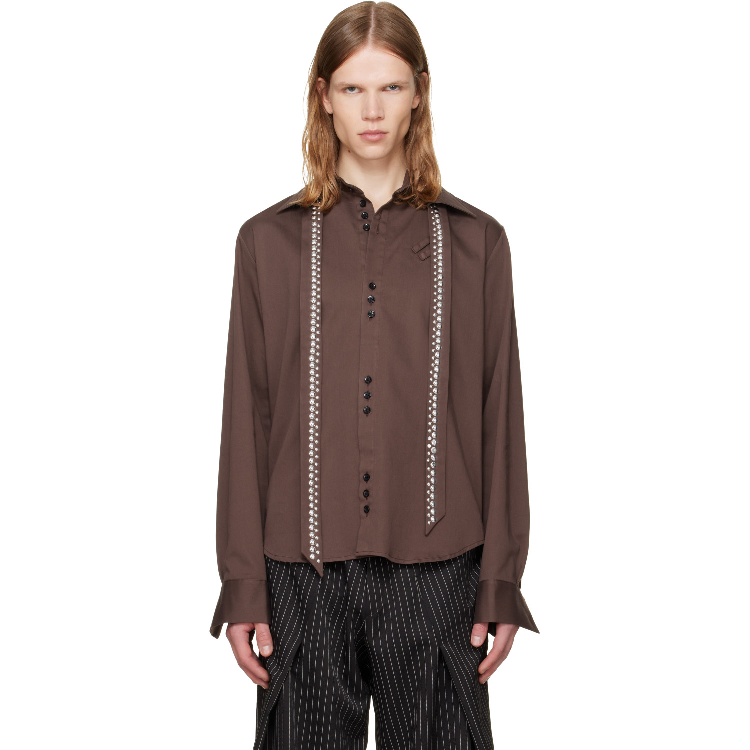 a.v. vattev Brown Detachable Collar Scarf Shirt