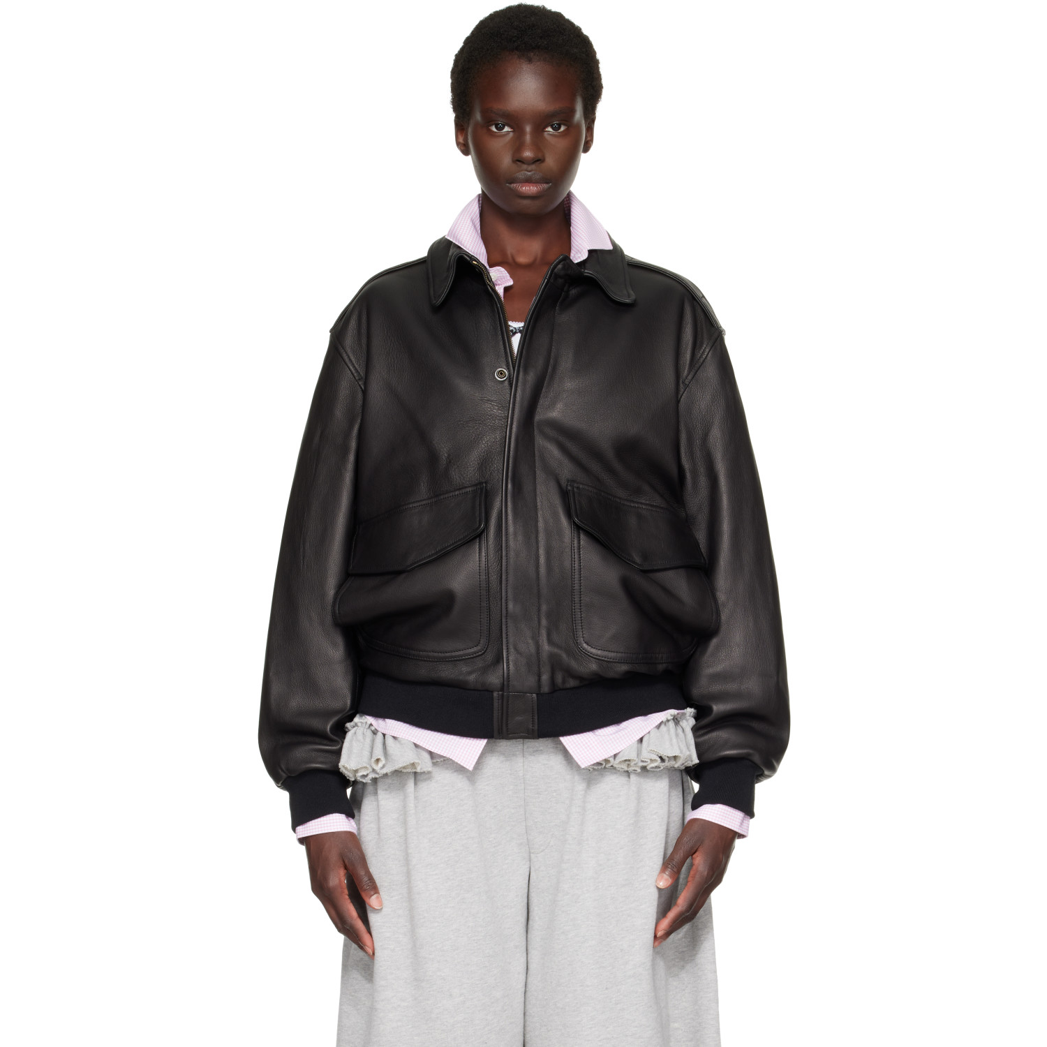 HommeGirls Brown Zip Leather Bomber Jacket