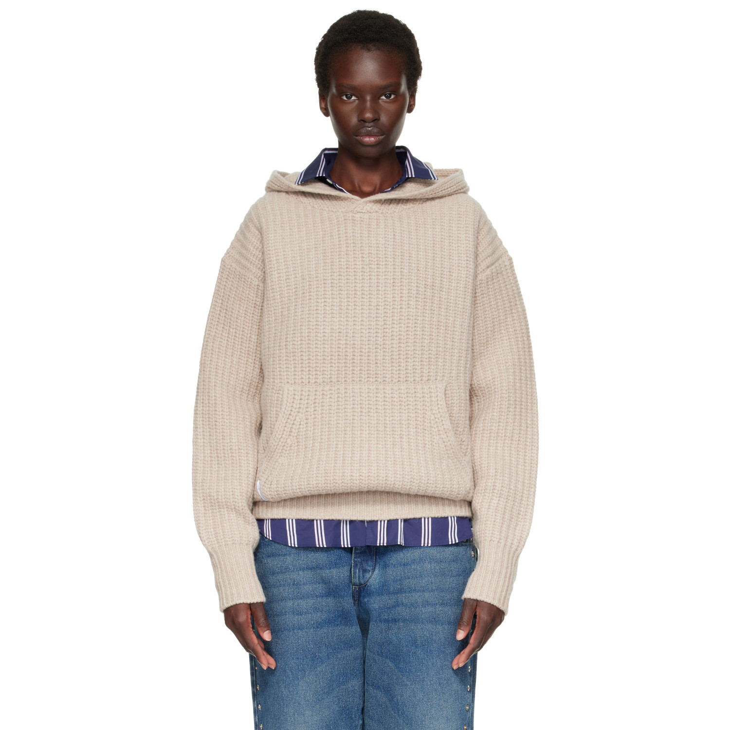 HommeGirls Beige Chunky Knit Hoodie