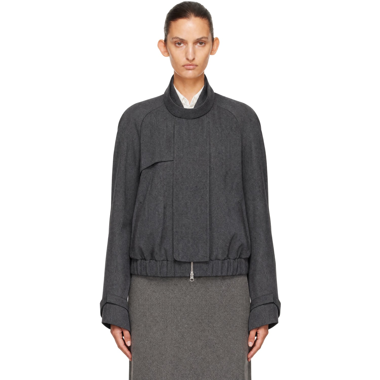 Victoria Beckham Gray Scarf Bomber Jacket