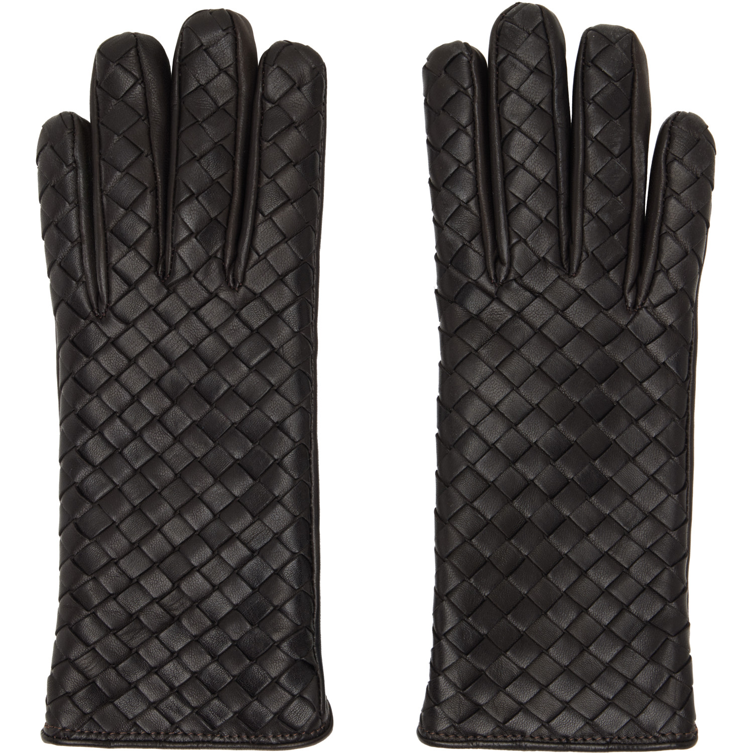Bottega Veneta Brown Intrecciato Leather Gloves