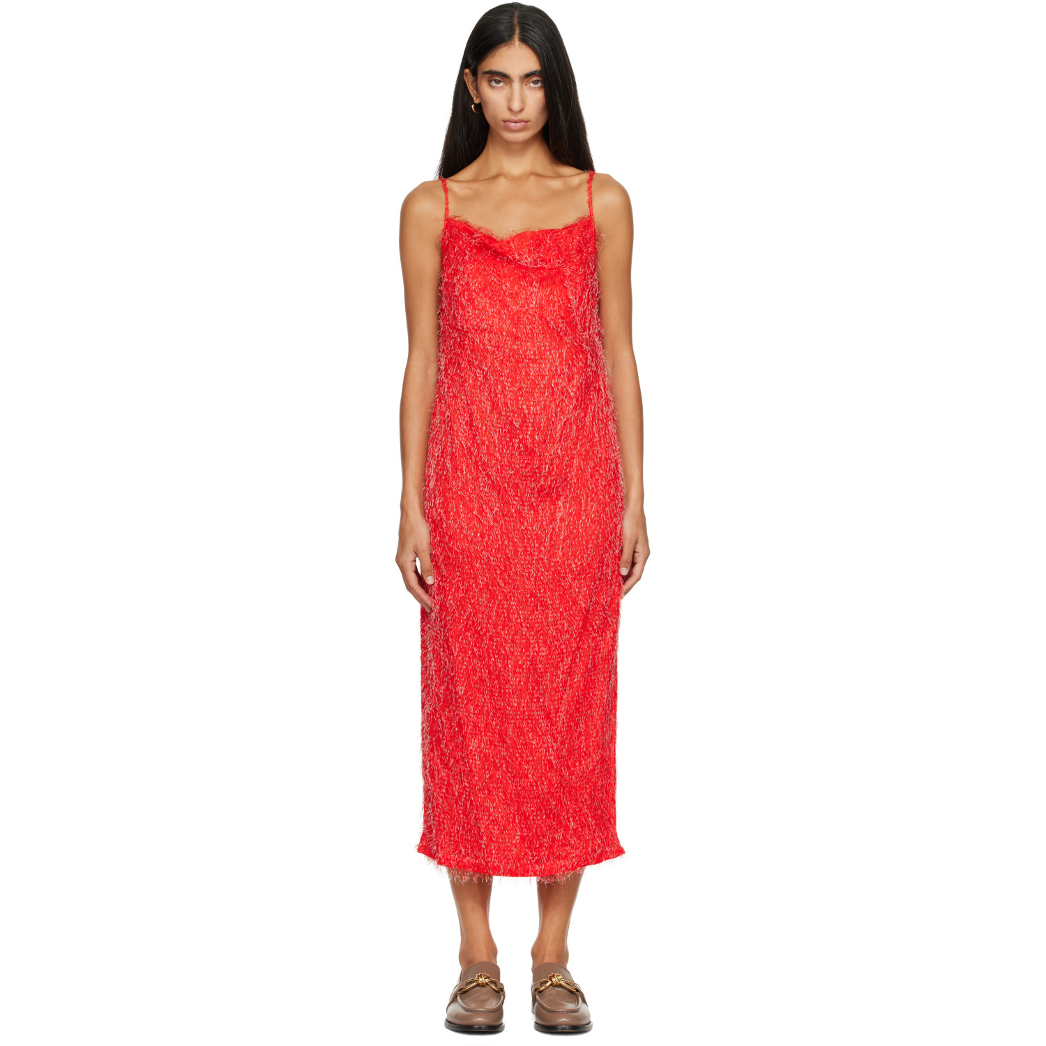Bottega Veneta Red Viscose Fil Coupé Midi Dress