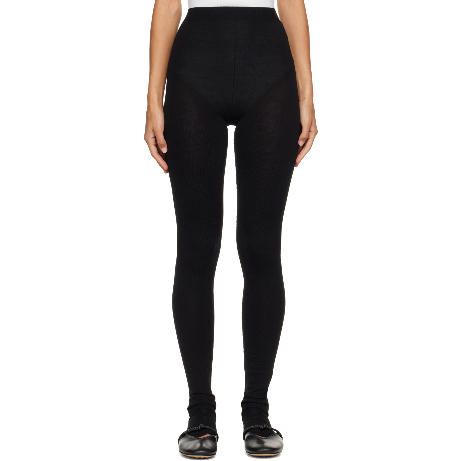 Bottega Veneta Black Wool Rib Seamless Leggings