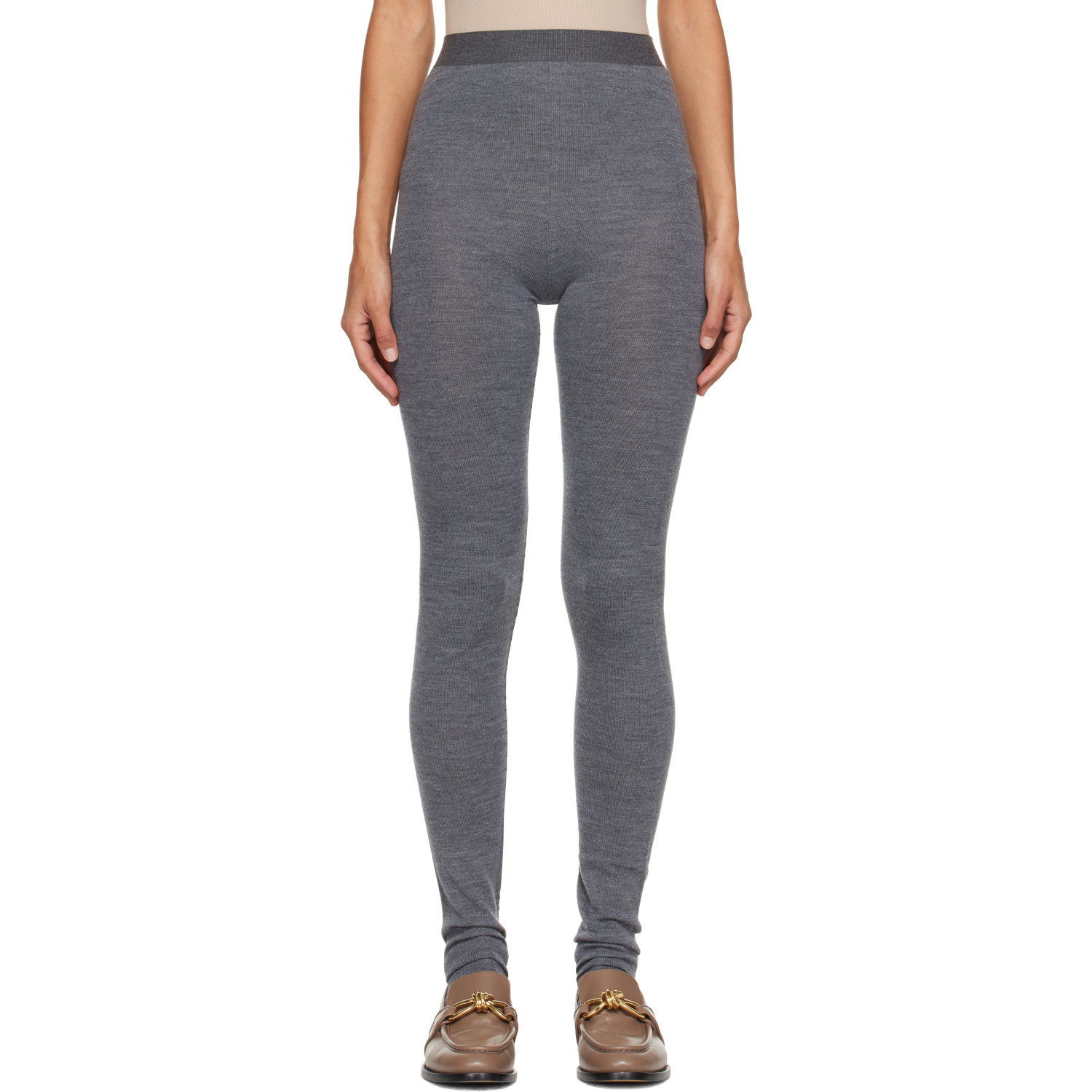 Bottega Veneta Gray Wool Rib Seamless Leggings
