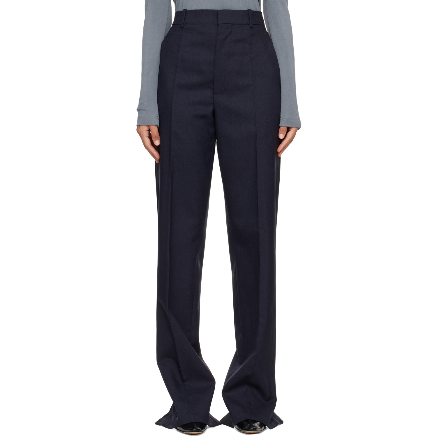 Bottega Veneta Navy Shetland Wool Toile Straight Trousers