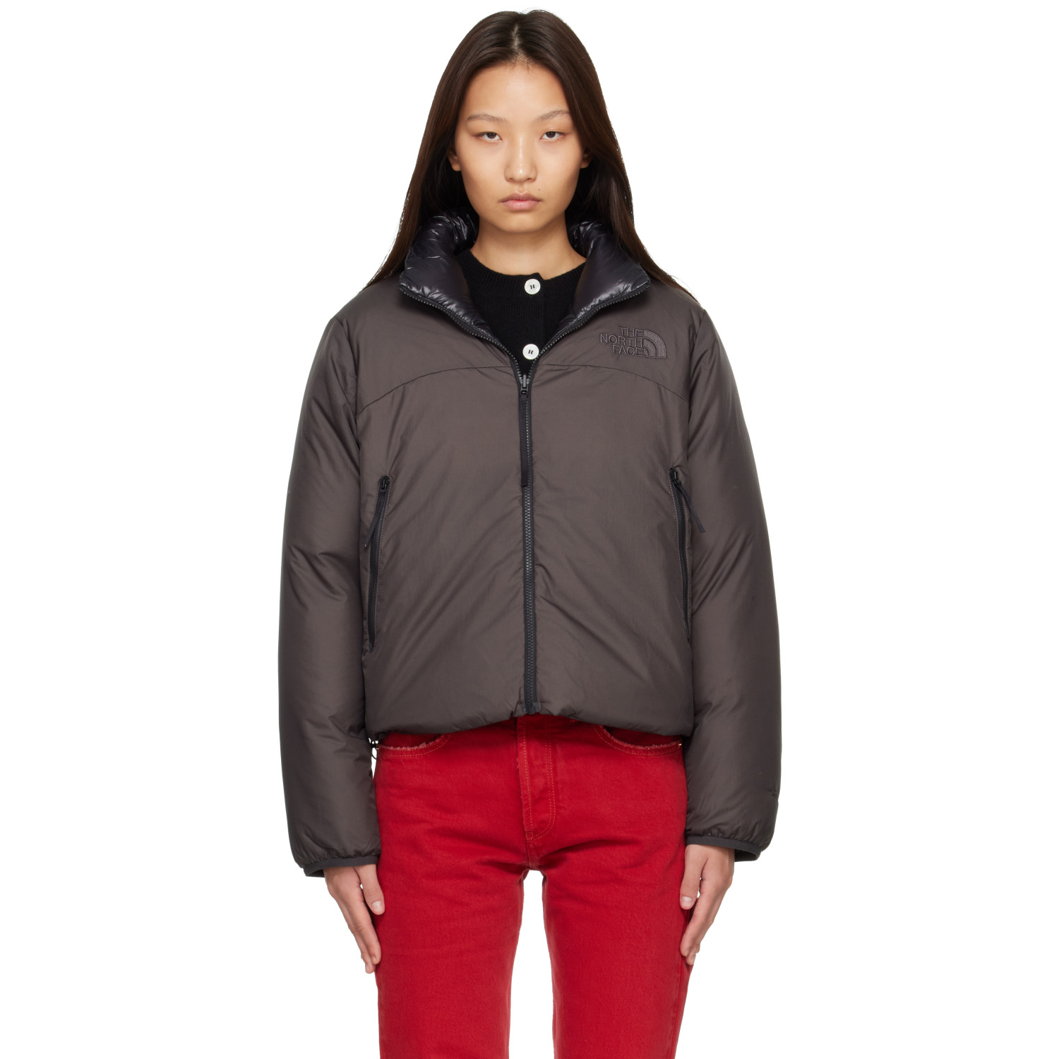 The North Face Gray & Black Pertex Nuptse Reversible Down Jacket