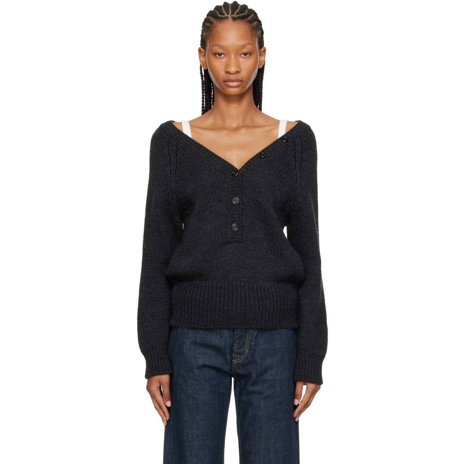 OUR LEGACY Gray Country Henley Sweater