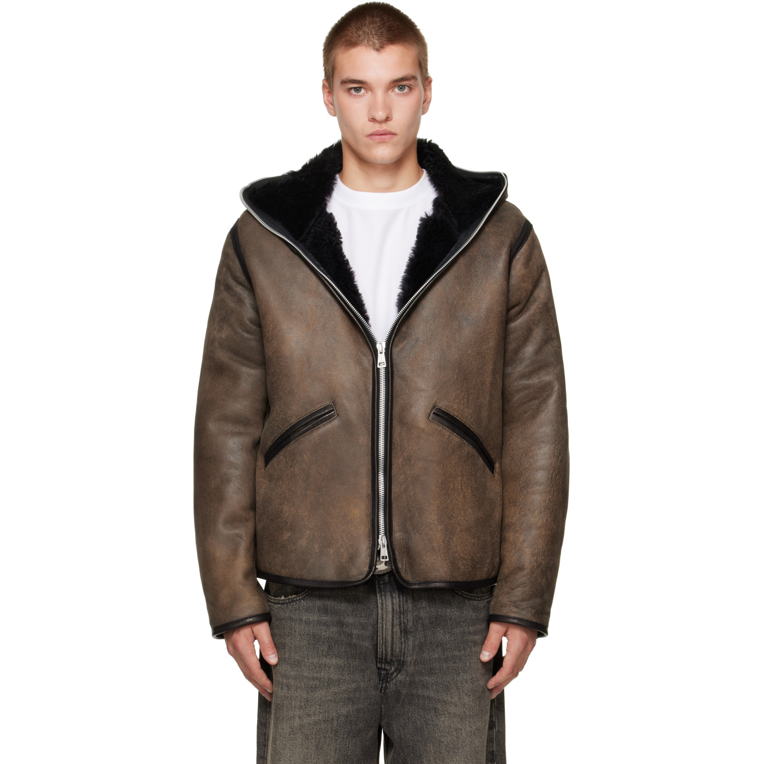 OUR LEGACY Brown Leather Full Zip Jacket