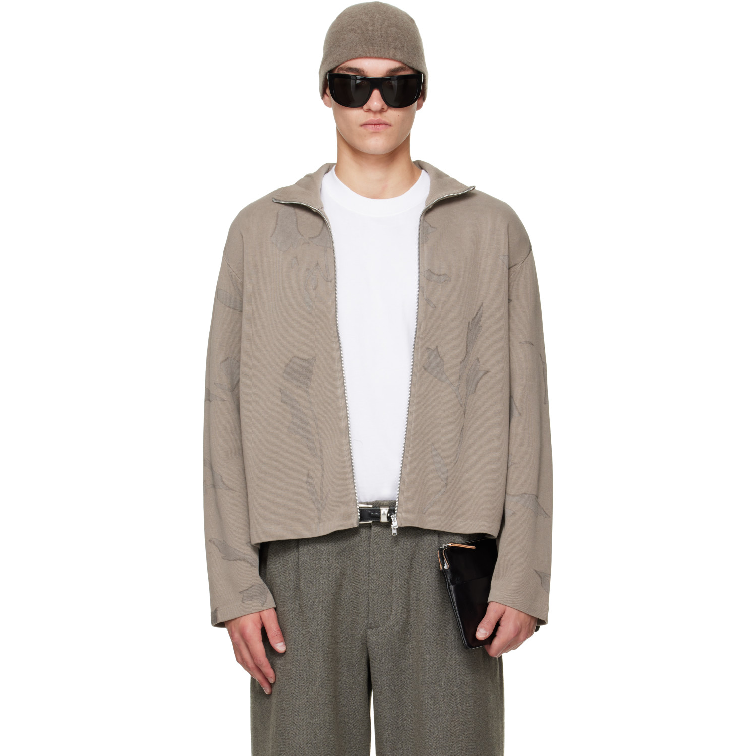 OUR LEGACY Taupe Shrunken Full Zip Sweater