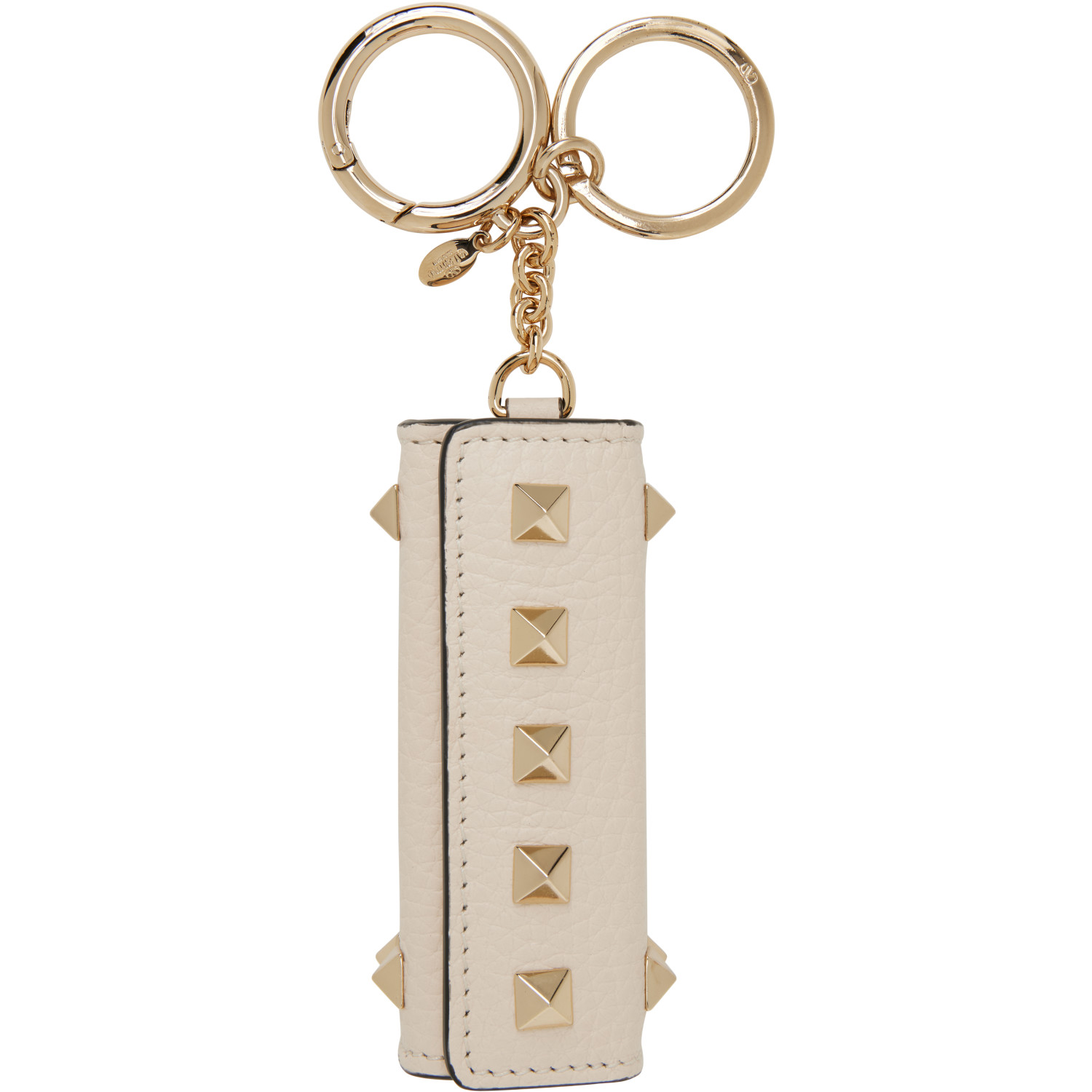 Valentino Garavani Beige Rockstud Charm Keychain
