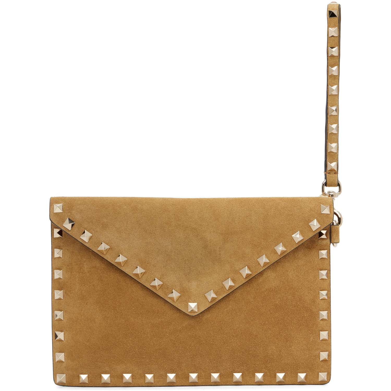 Valentino Garavani Beige Rockstud Flat Medium Pouch
