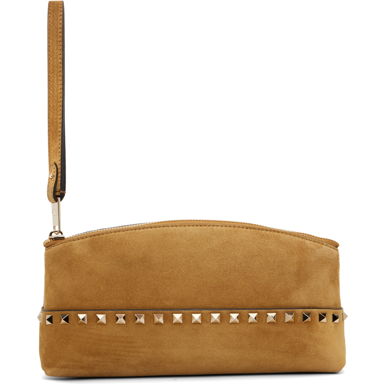 Valentino Garavani Beige Rockstud Suede Pouch