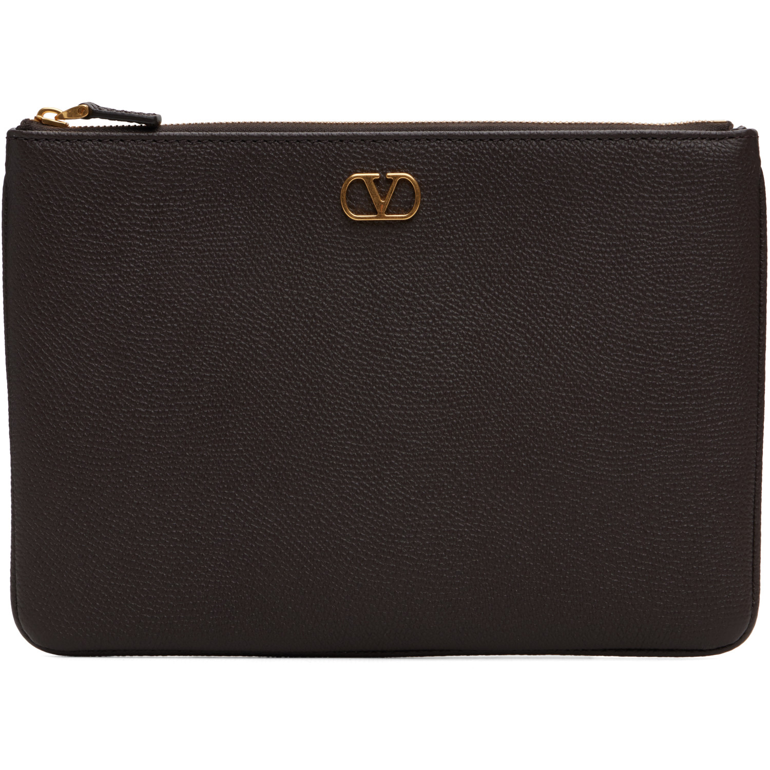Valentino Garavani Brown VLogo Signature Grainy Calfskin Pouch