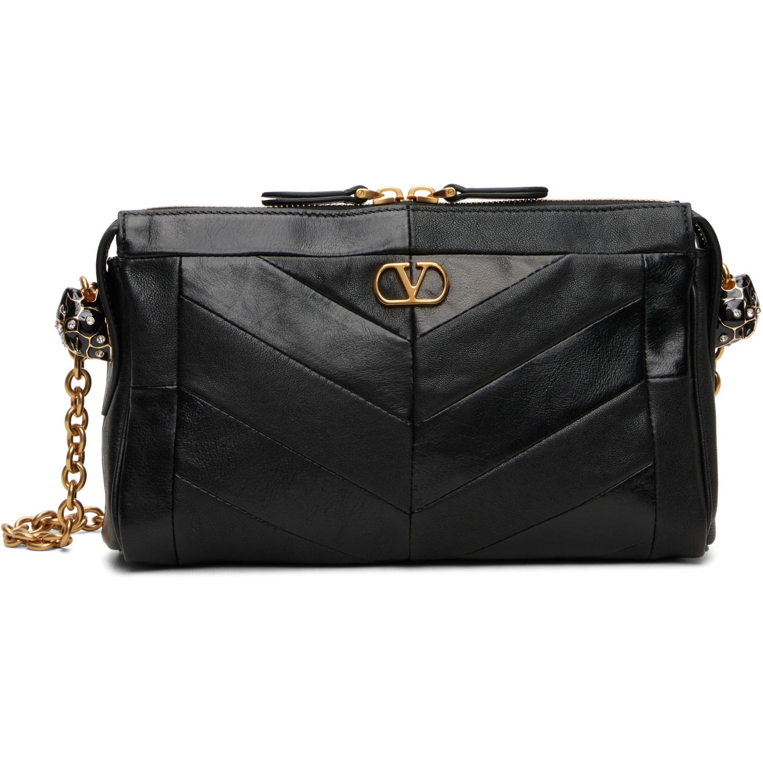 Valentino Garavani Black Panthea Small Shoulder Bag In 0no Nero