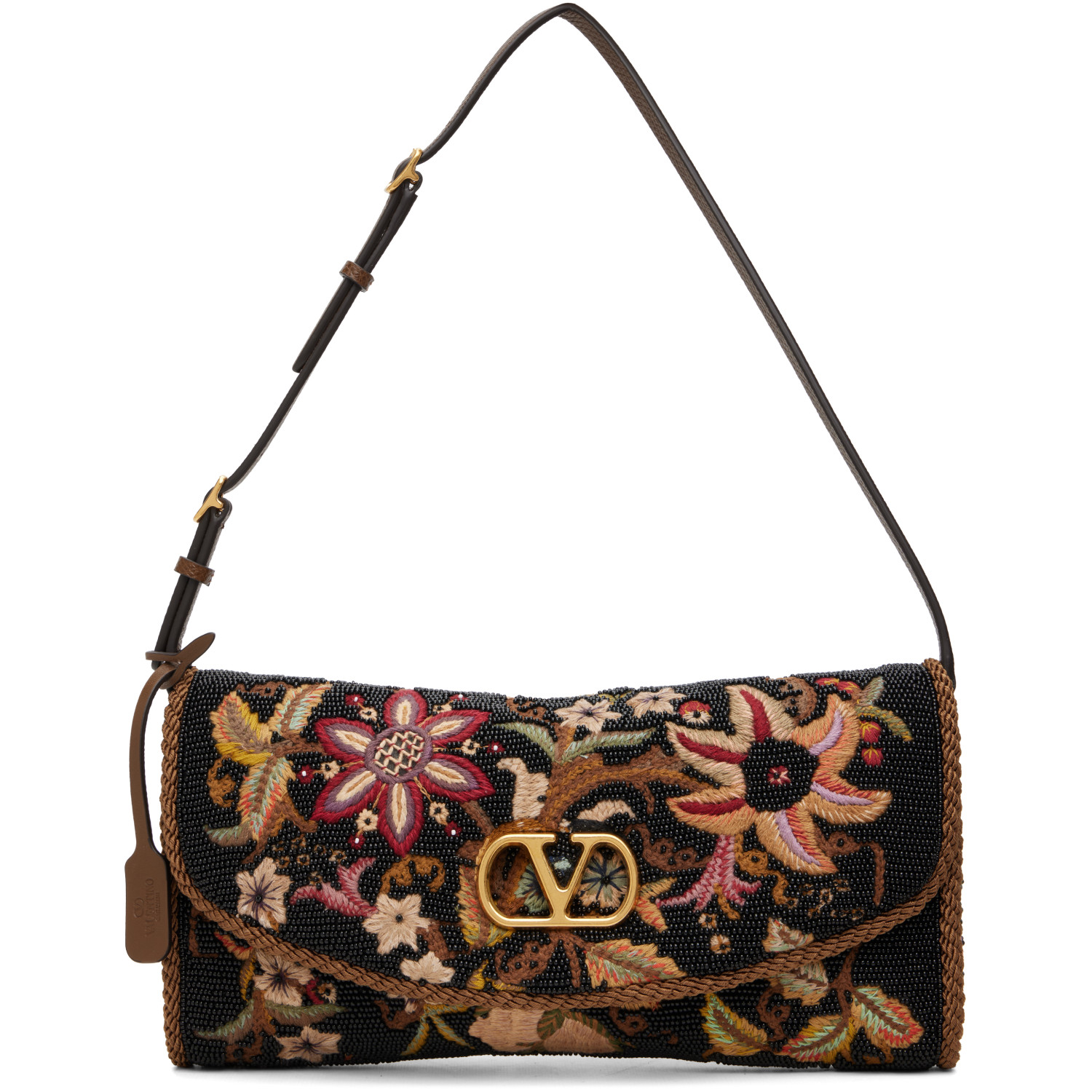 Valentino Garavani Black DeVain Embroidered Small Shoulder Bag