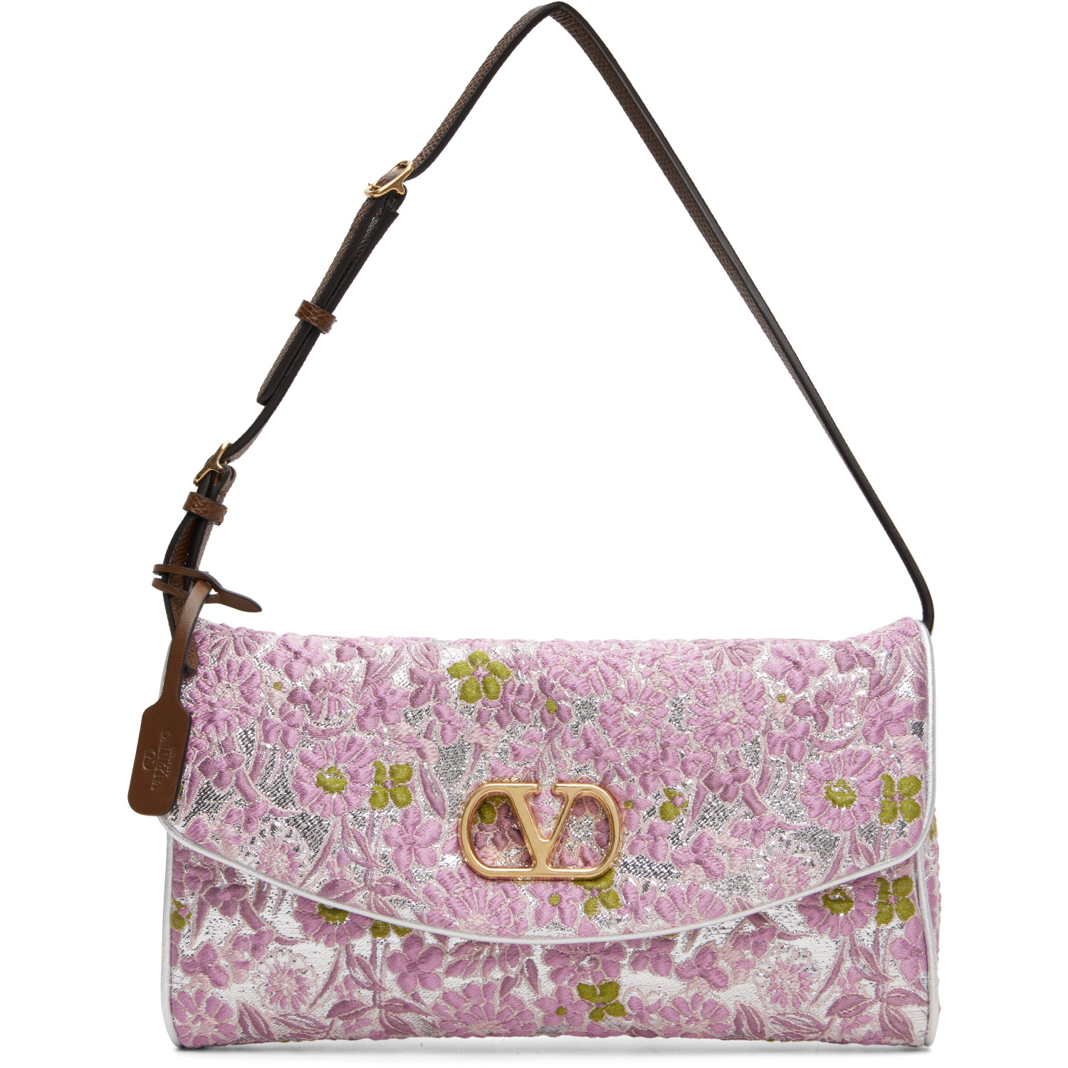 Valentino Garavani Pink & Silver Jacquard Lurex DeVain Small Shoulder Bag