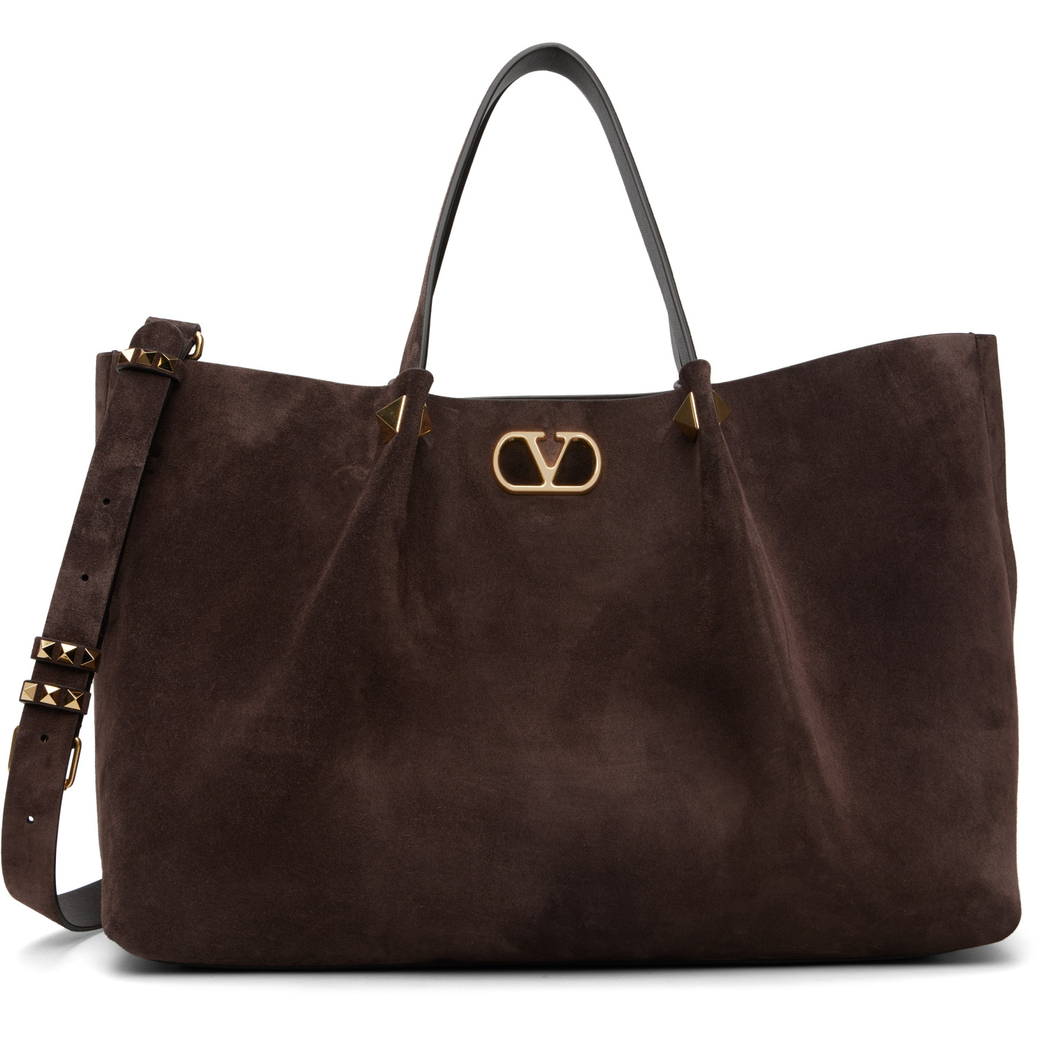 Valentino Garavani Brown Soft Suede Large Shopping Tote