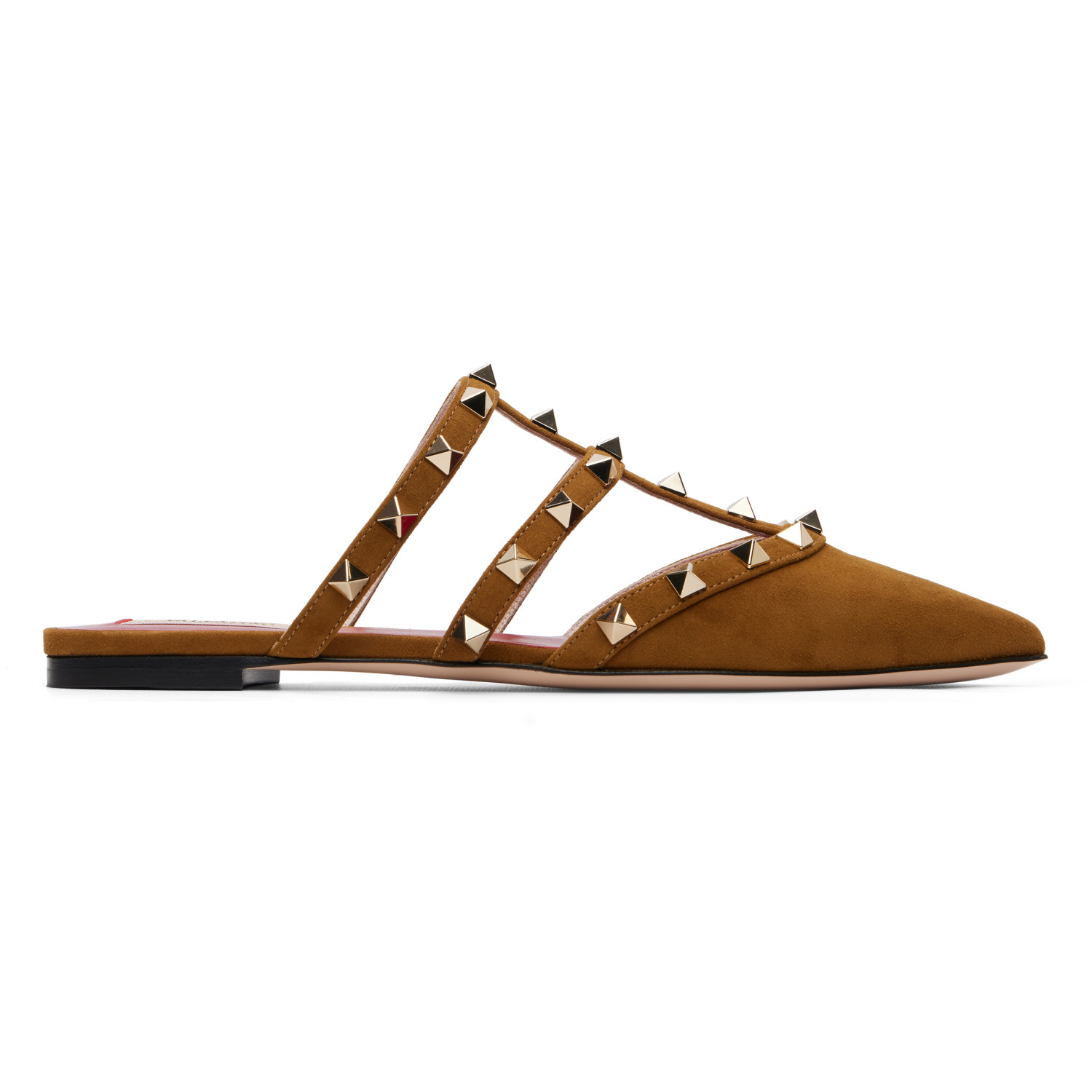 Valentino Garavani Brown Rockstud Suede Mule Flats