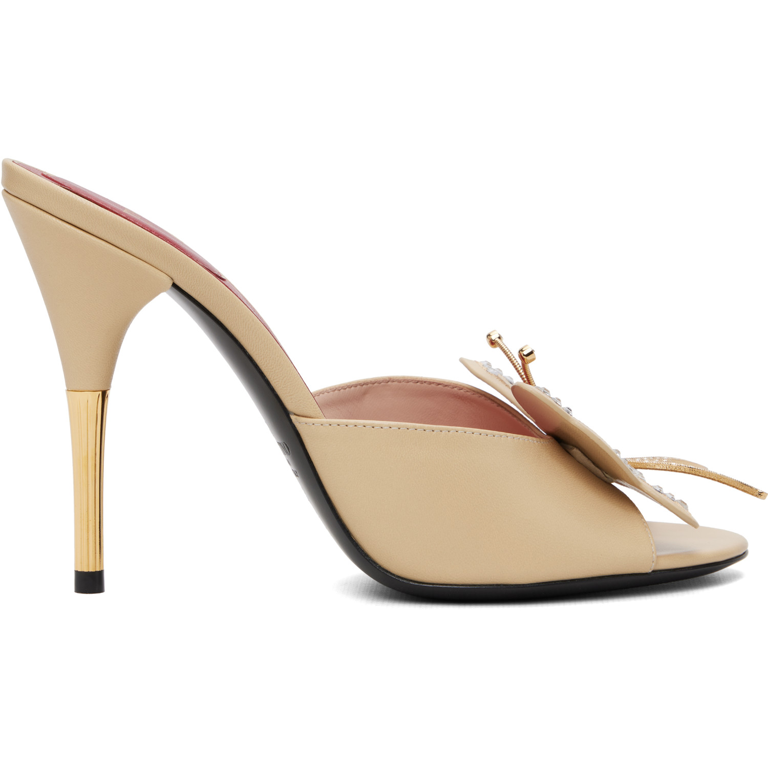 Valentino Garavani Beige Flutterby Kidskin Slide Heeled Sandals