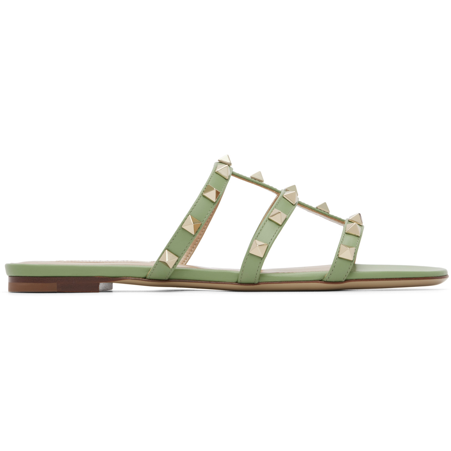 Valentino Garavani Green Rockstud Flat Slide Sandals