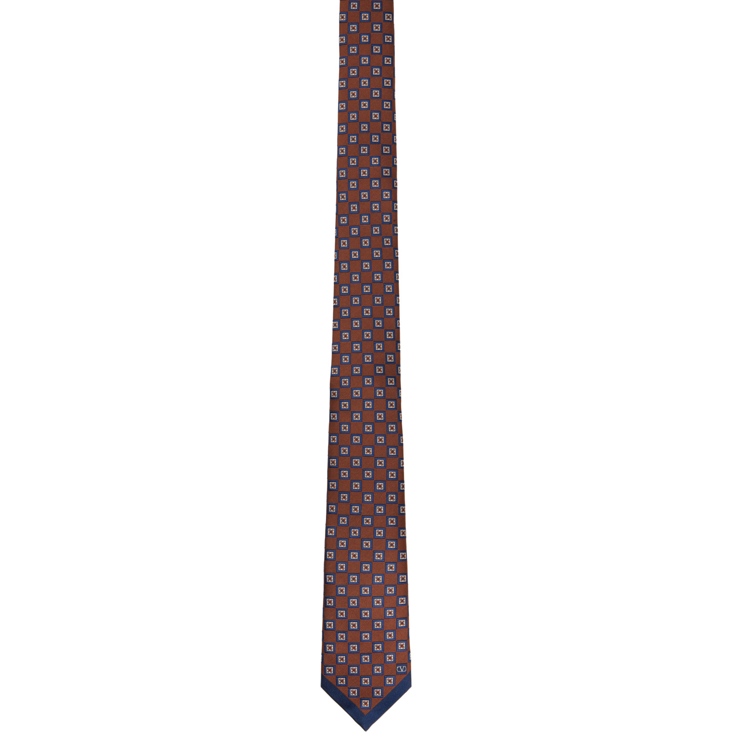 Valentino Garavani Orange & Navy Valentie Silk Jacquard Tie