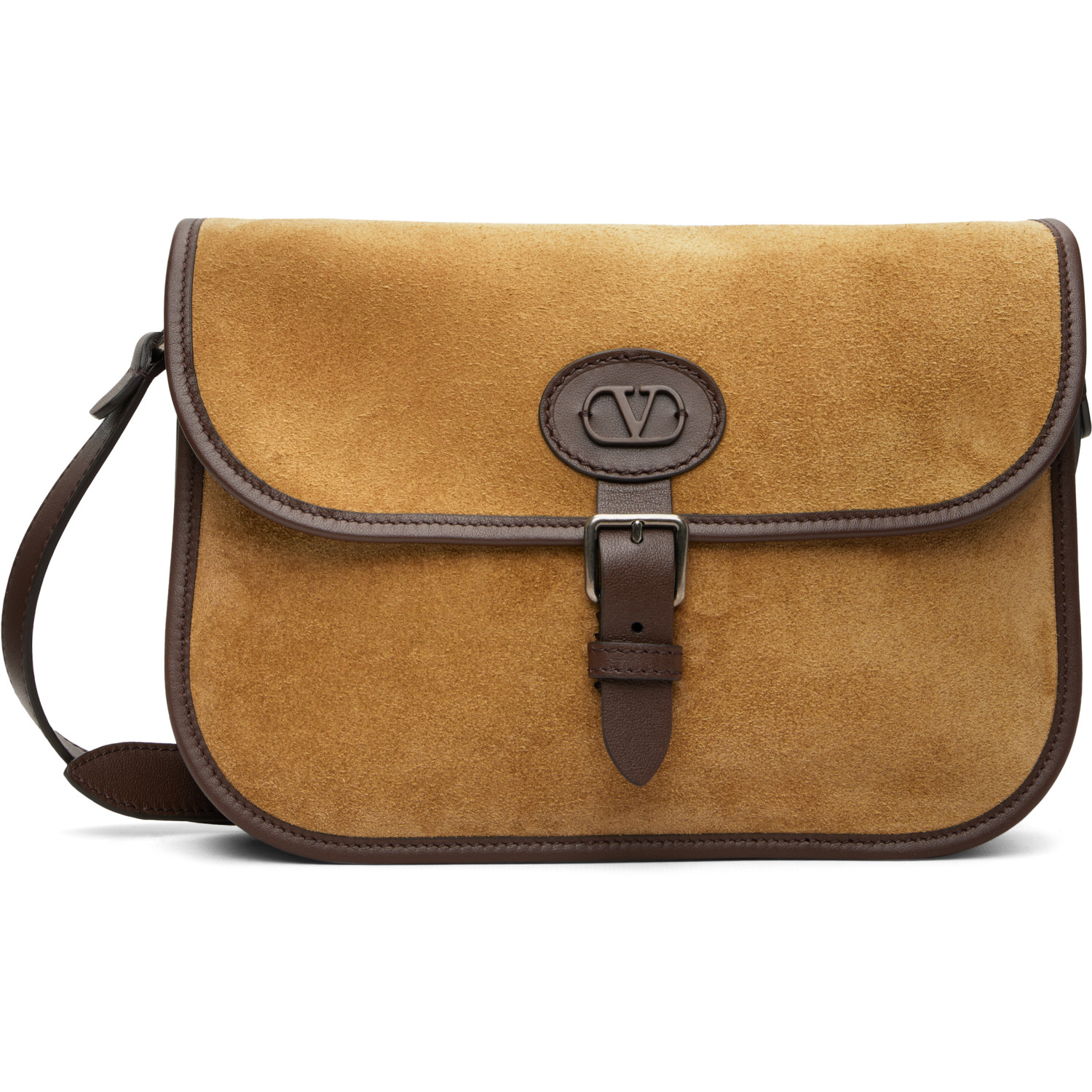 Valentino Garavani Tan Antibes Suede Crossbody Satchel Bag