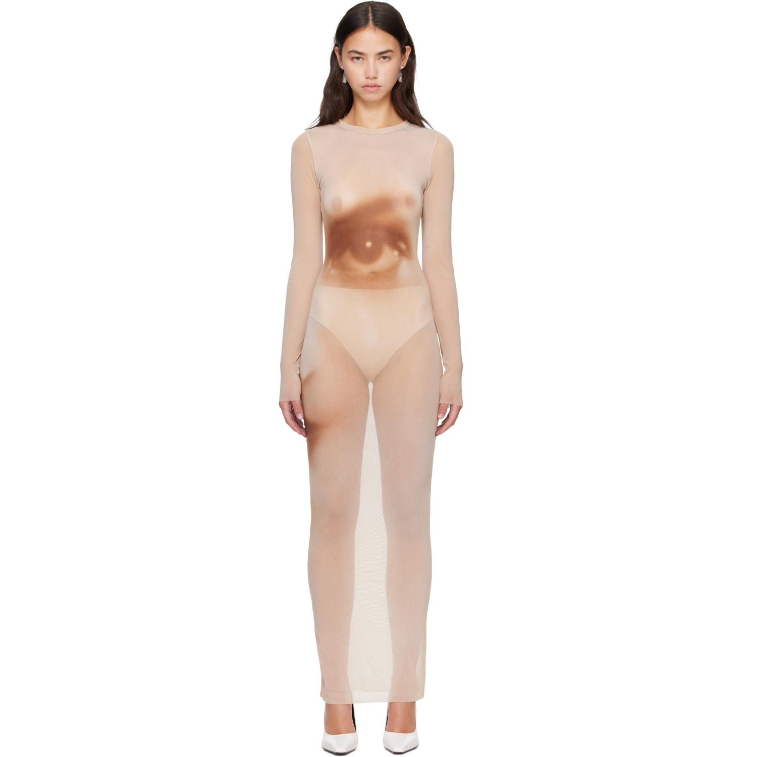 Jean Paul Gaultier Beige 'The Face Long' Maxi Dress