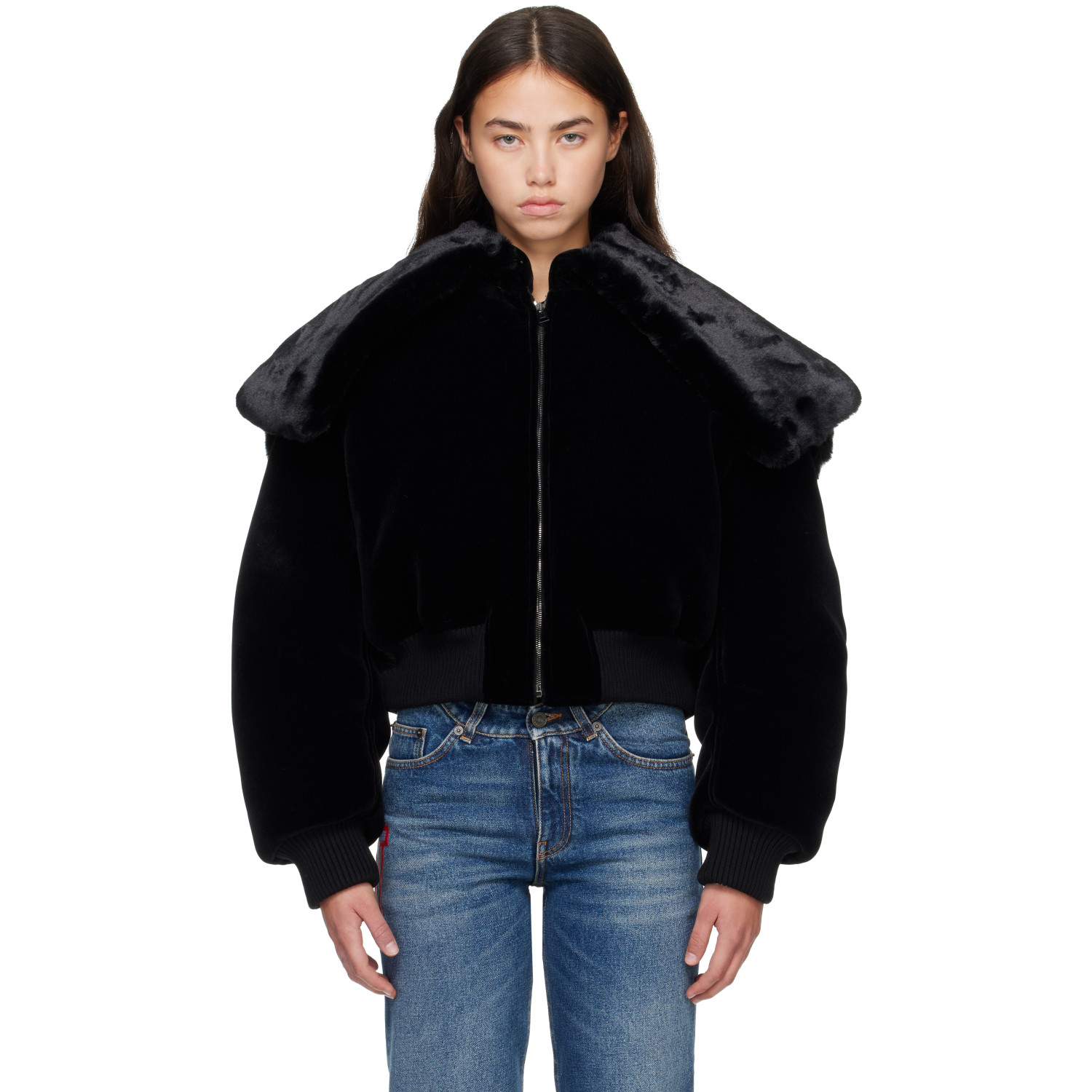 Jean Paul Gaultier Black 'The Fur' Bomber Jacket