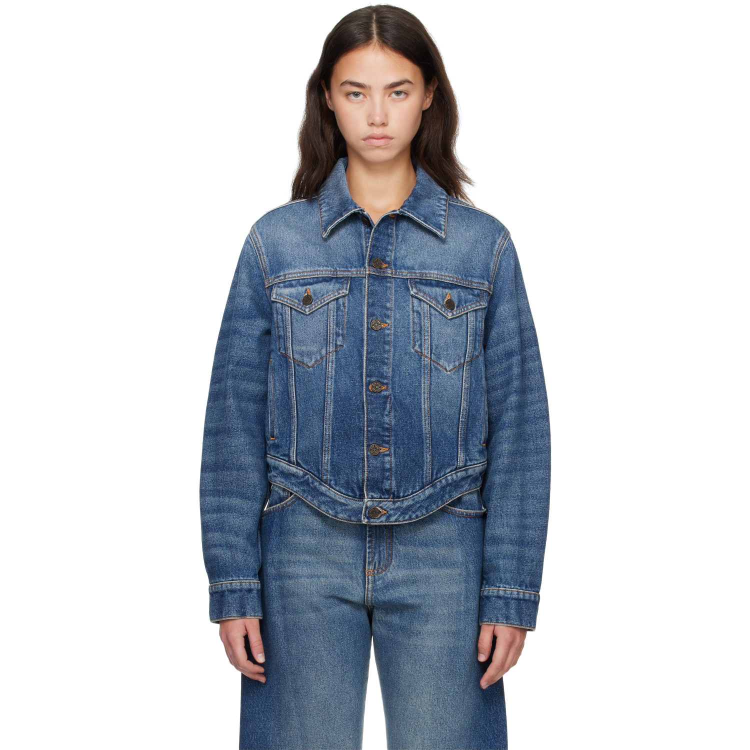 JEAN PAUL GAULTIER 블루 더 JPG 커브드 자켓