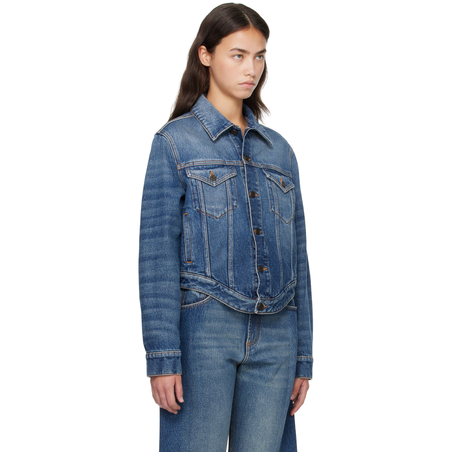 JEAN PAUL GAULTIER 블루 더 JPG 커브드 자켓