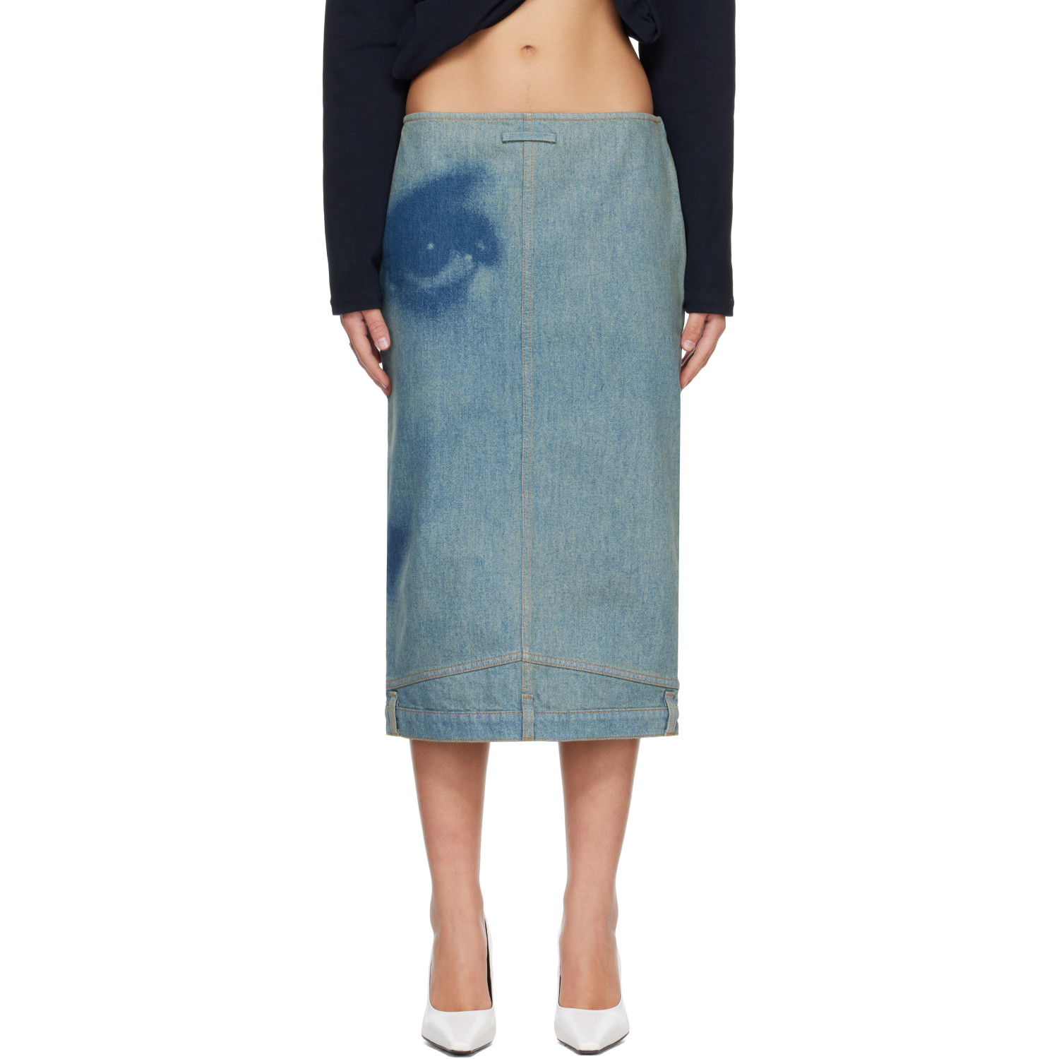 Jean Paul Gaultier Blue 'The Face Denim' Midi Skirt