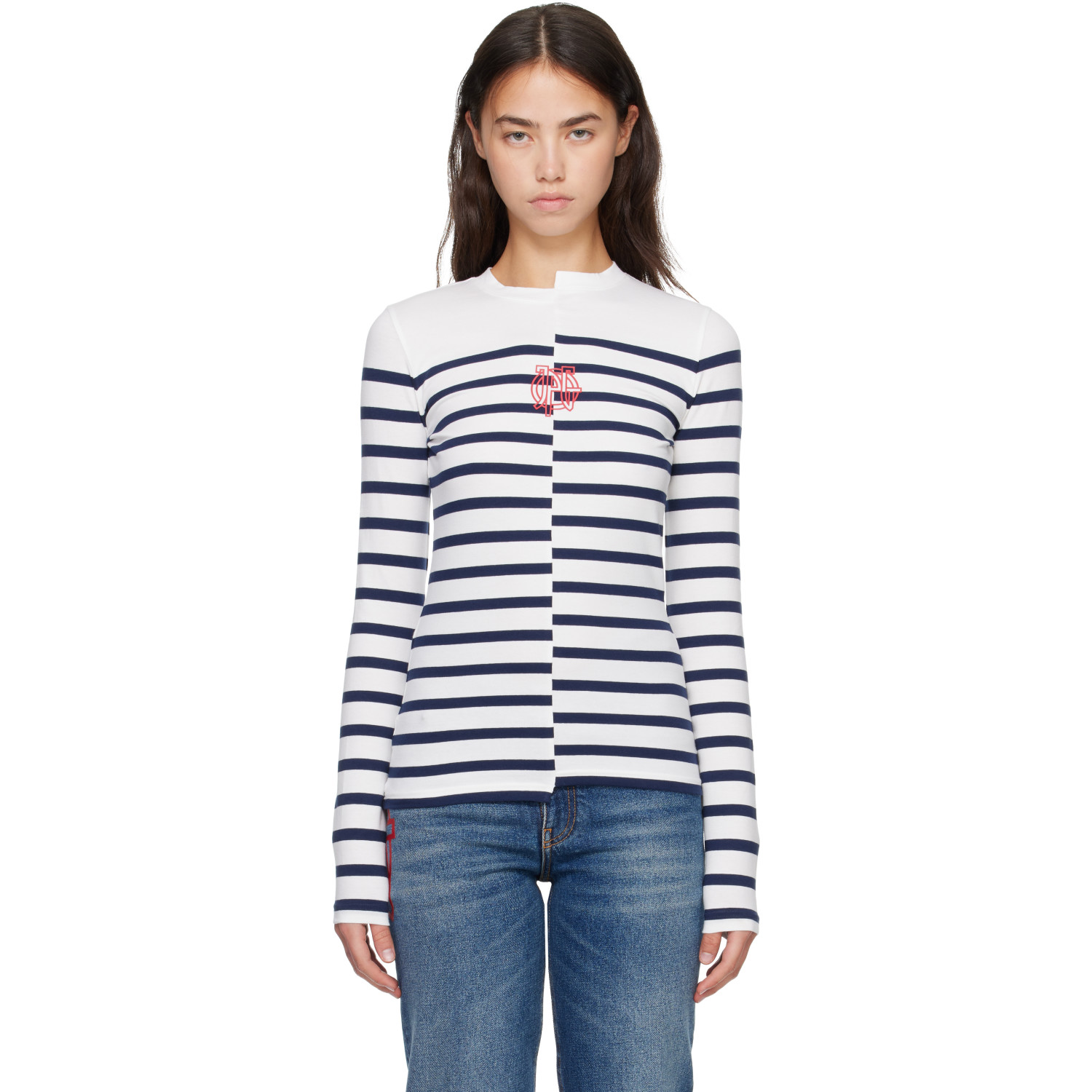 Jean Paul Gaultier White & Navy 'The JPG Marinière' T-shirt
