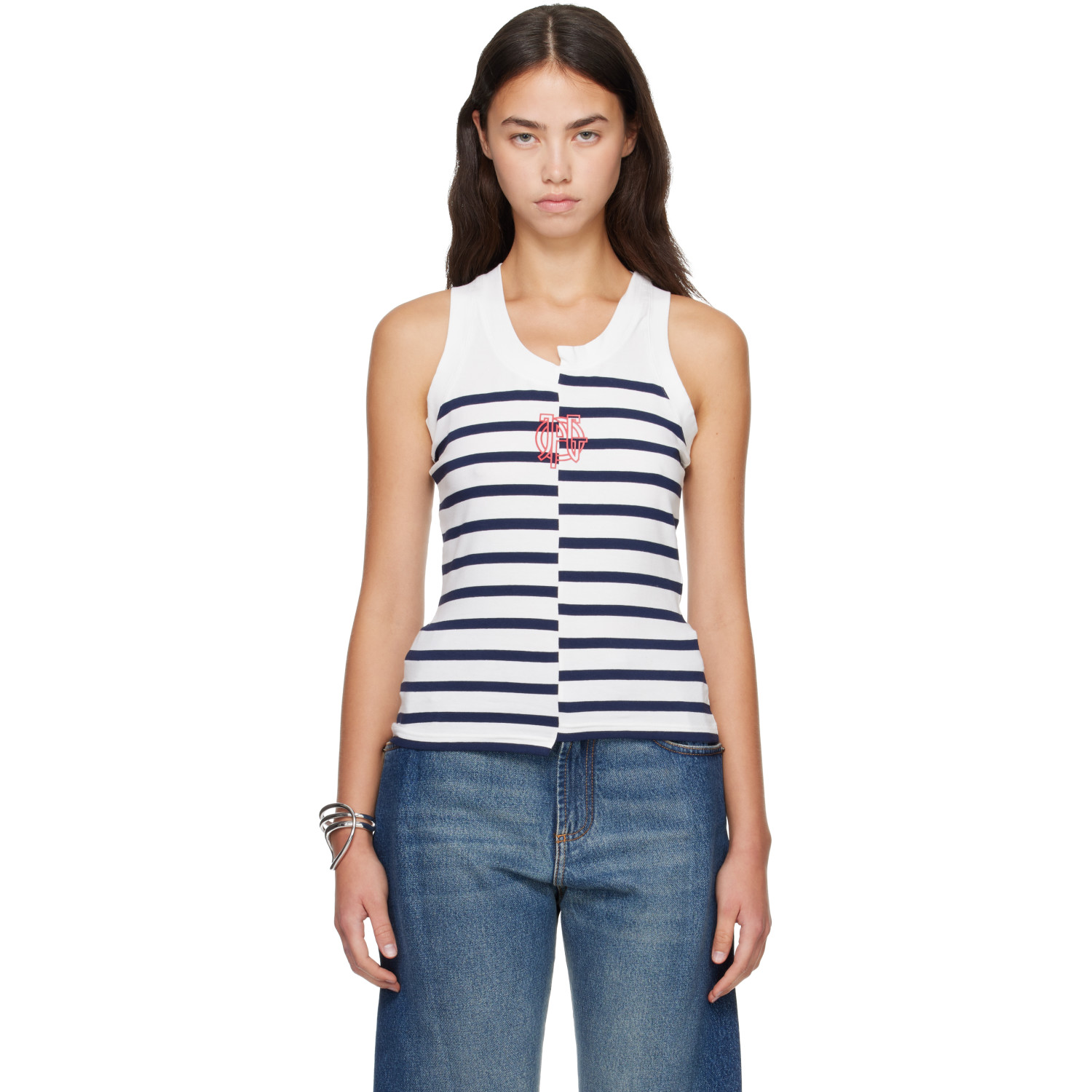 Jean Paul Gaultier White & Navy 'The JPG Marinière' Tank Top
