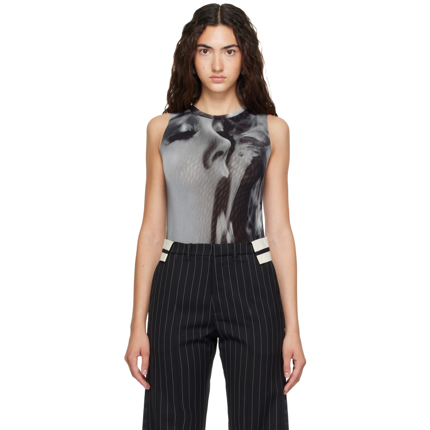 Jean Paul Gaultier Gray 'The Smoking Women' Bodysuit