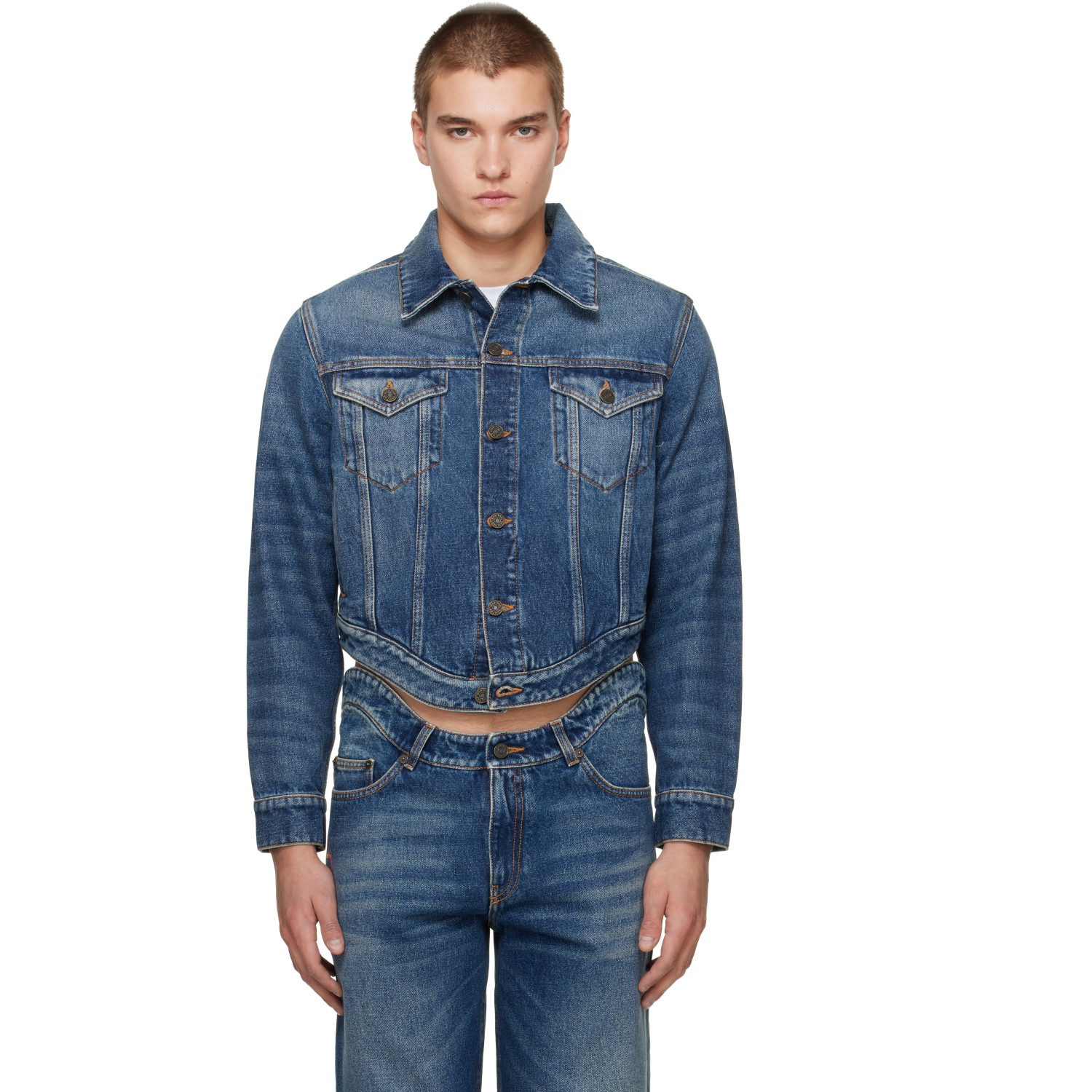 Jean Paul Gaultier Blue 'The JPG Curved' Denim Jacket