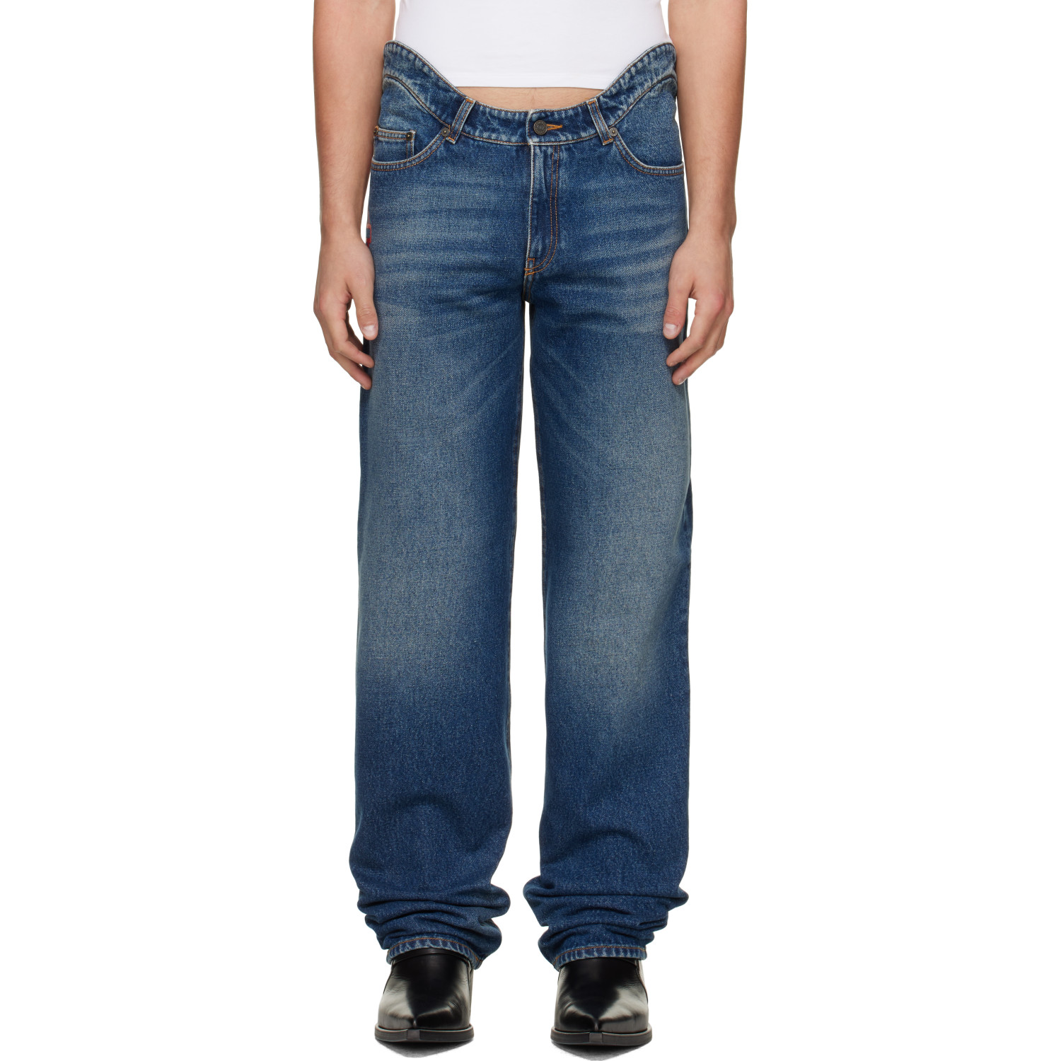 Jean Paul Gaultier Blue 'The JPG Curved Denim' Jeans