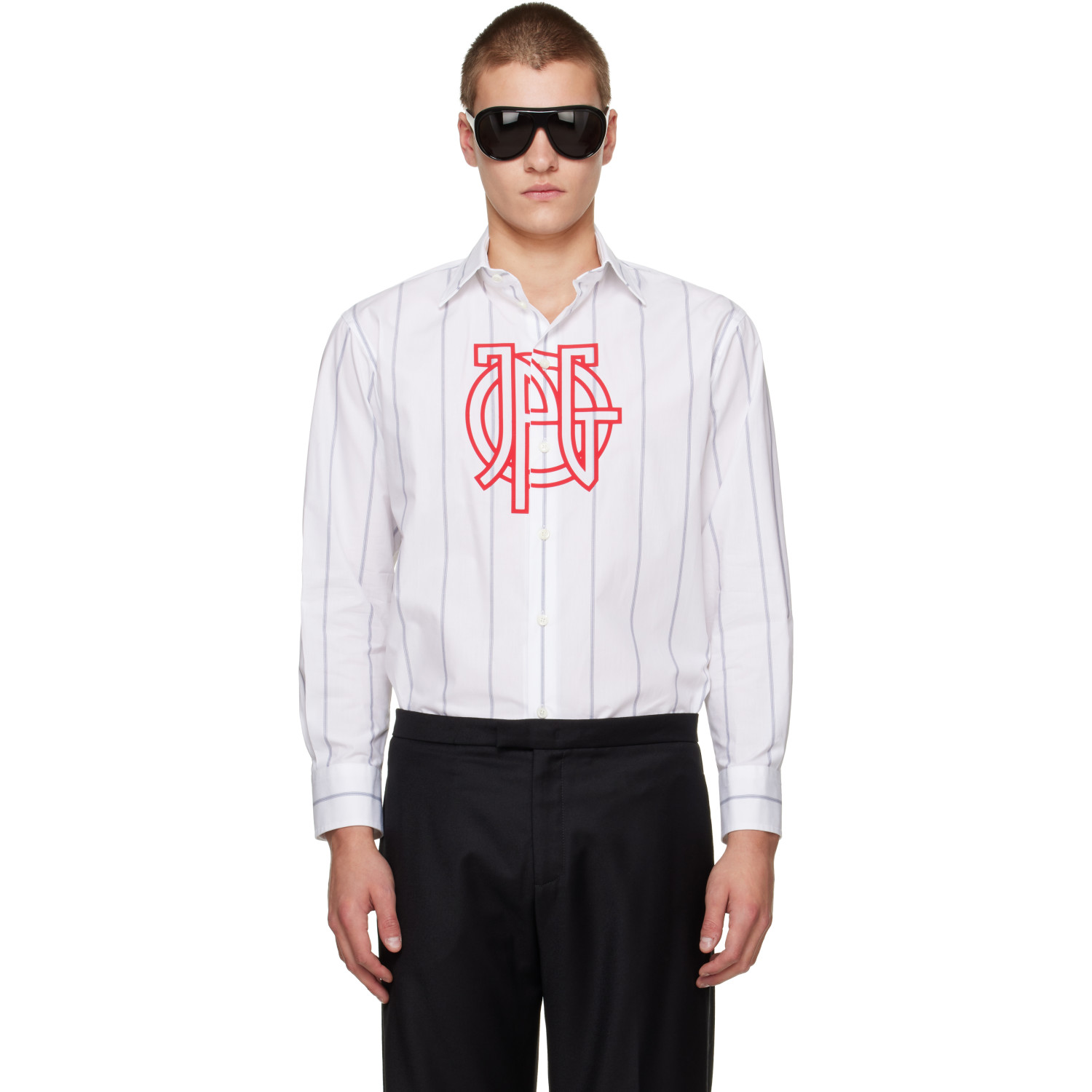 Jean Paul Gaultier White Printed 'JPG' Bjork Logo Shirt