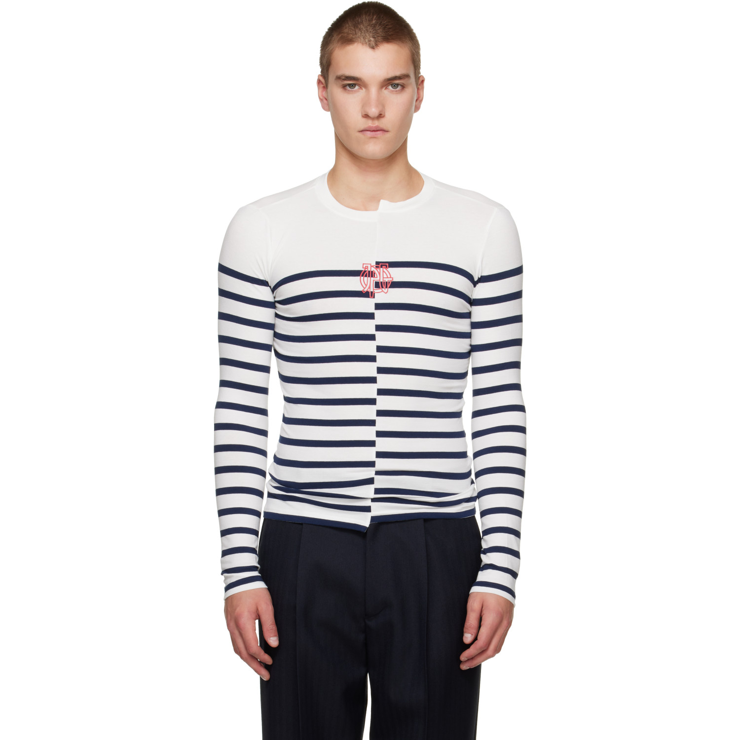 Jean Paul Gaultier White & Navy 'The JPG Marinière' T-shirt