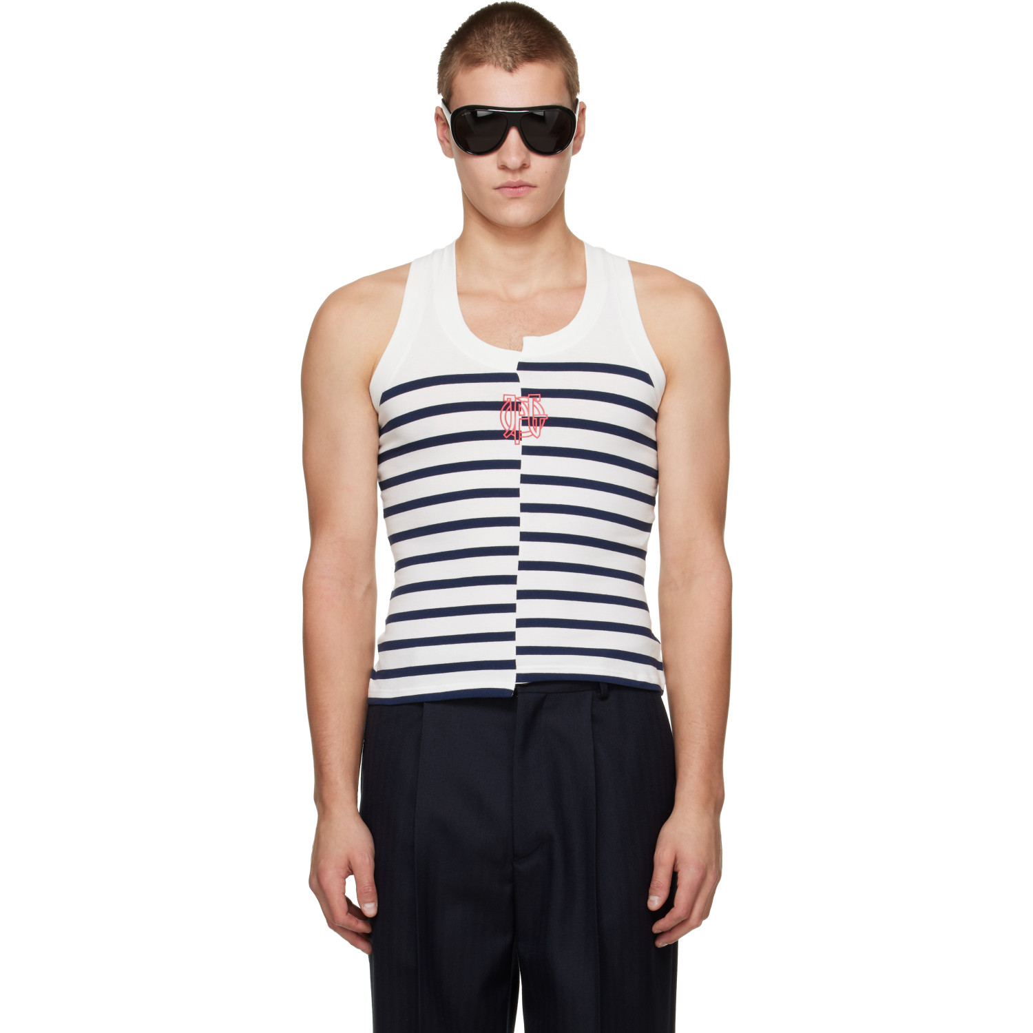 Jean Paul Gaultier White & Navy 'The JPG Marinière' Tank Top