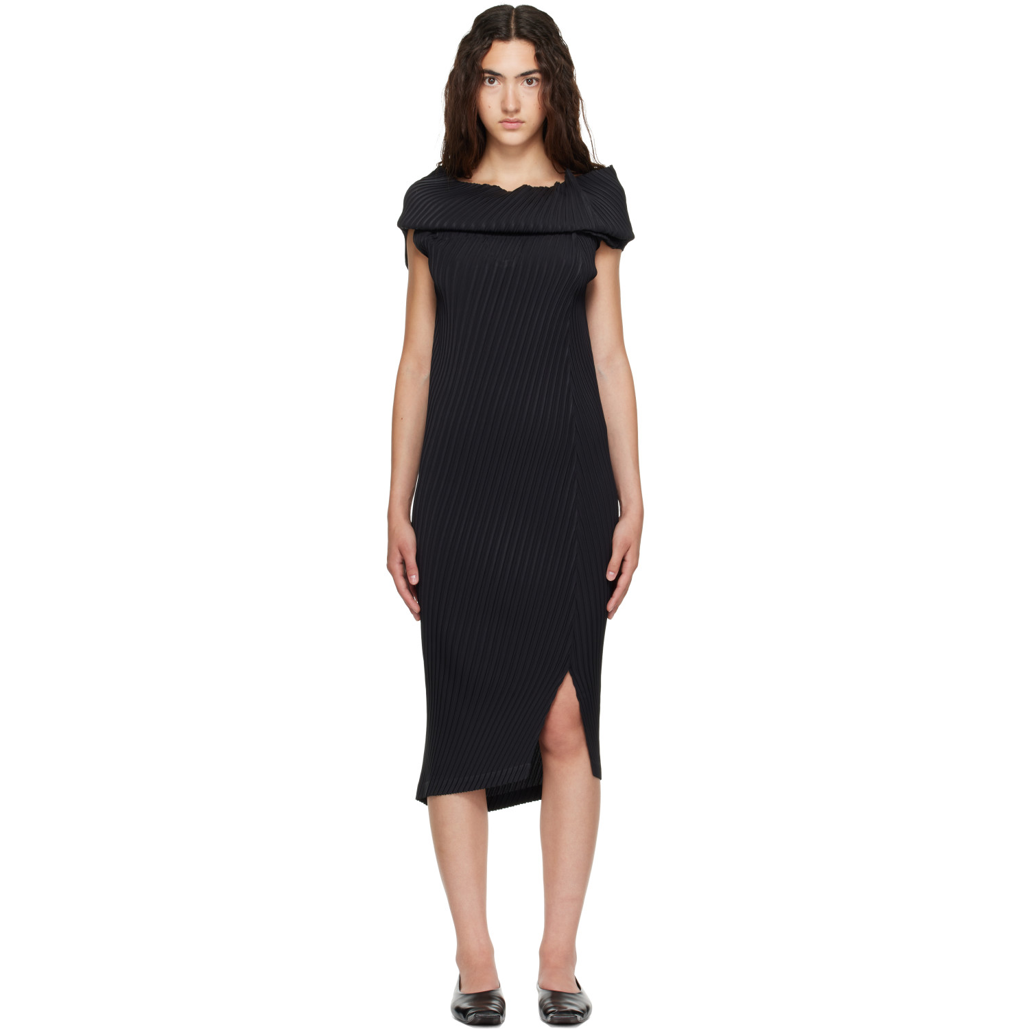 ISSEY MIYAKE Black Tubular Pleats Midi Dress