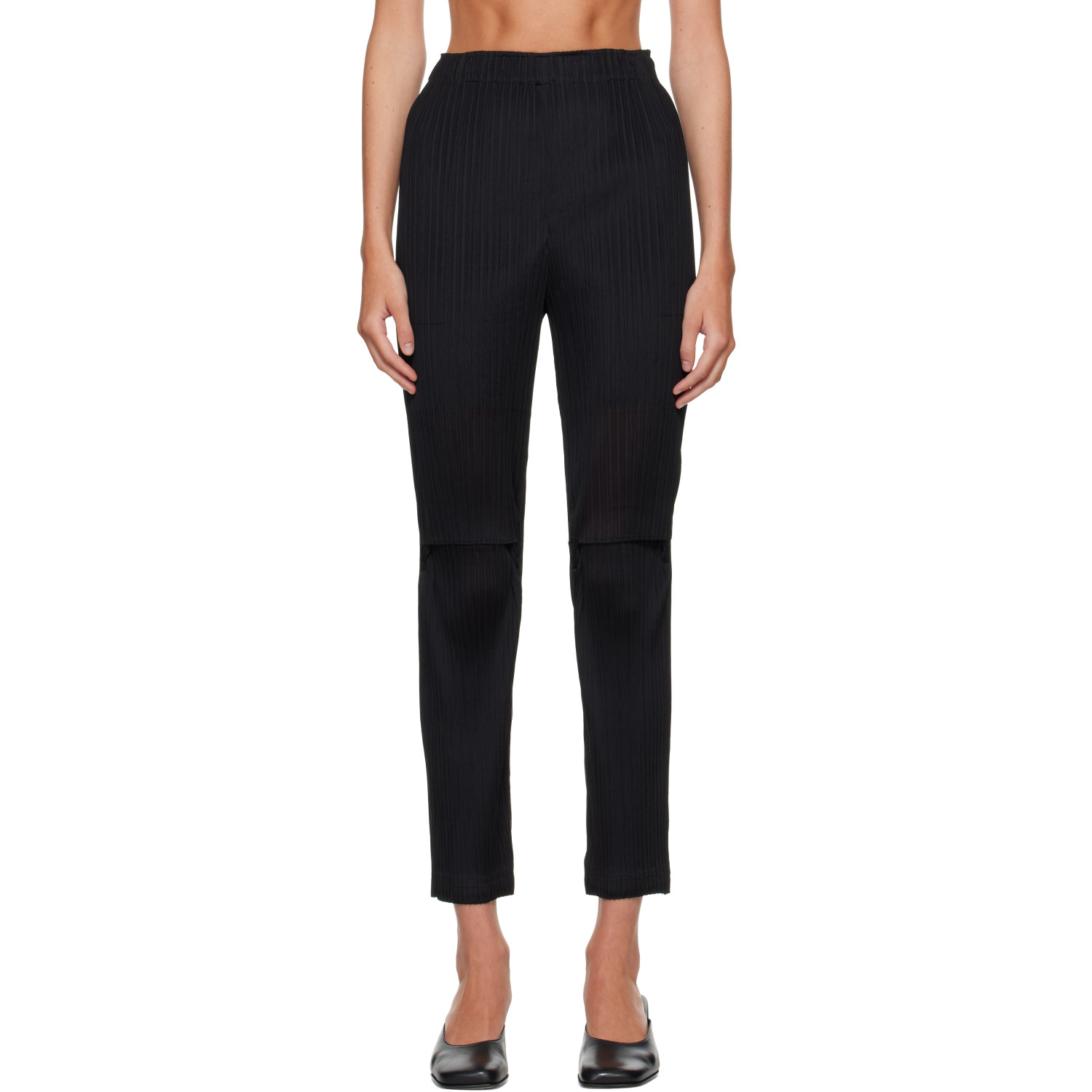 ISSEY MIYAKE Black Sheer Split Pleats Trousers