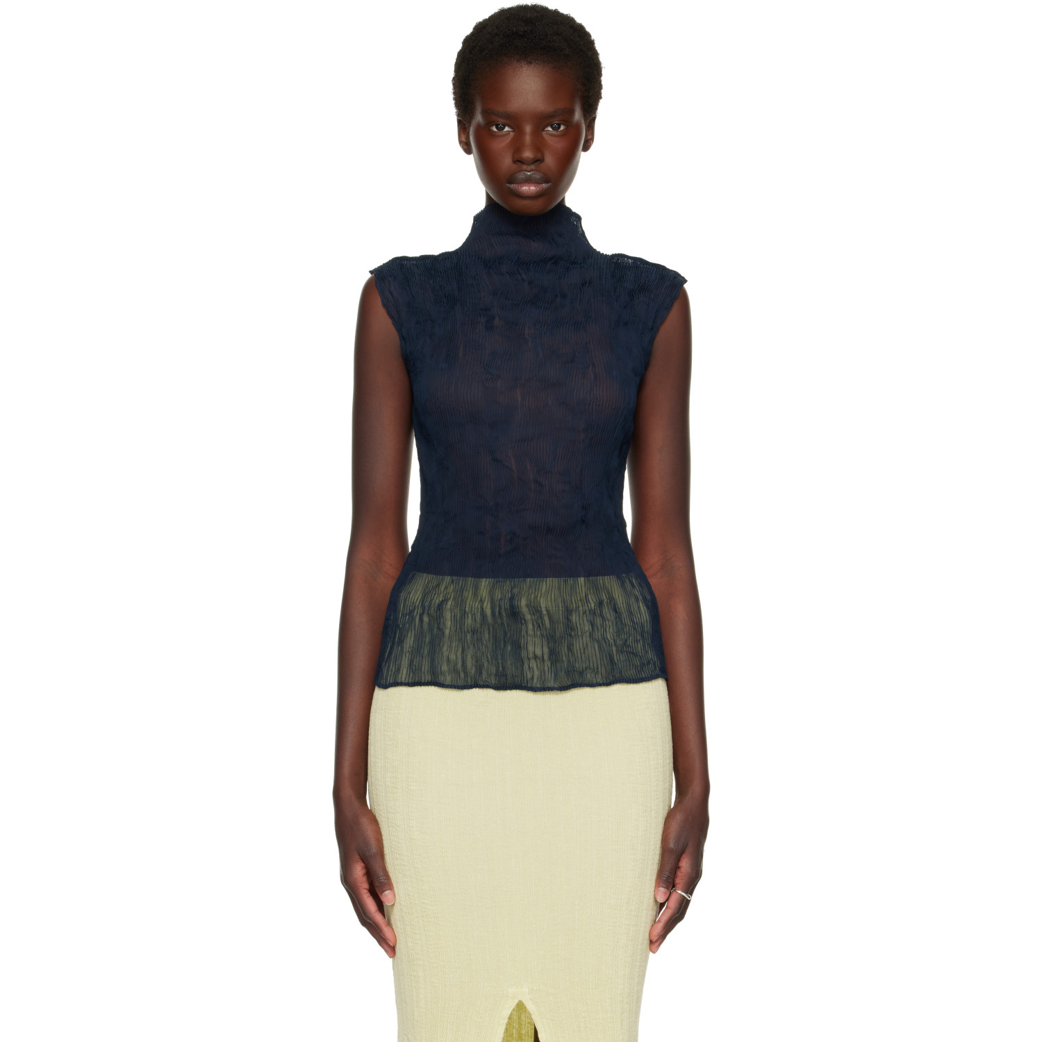 ISSEY MIYAKE Navy Chiffon Twist 1 Top