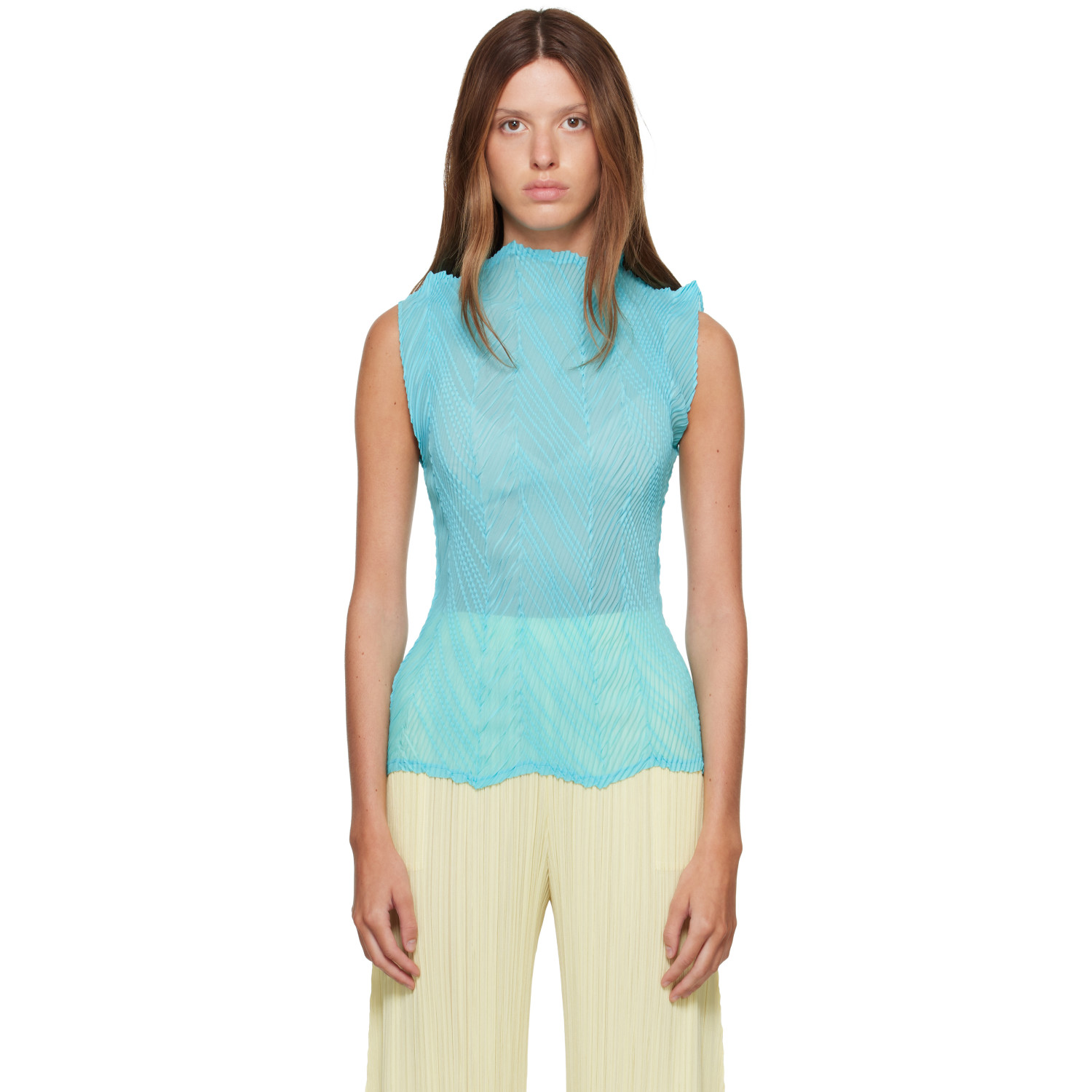 ISSEY MIYAKE Blue Zigzag Pleats Top