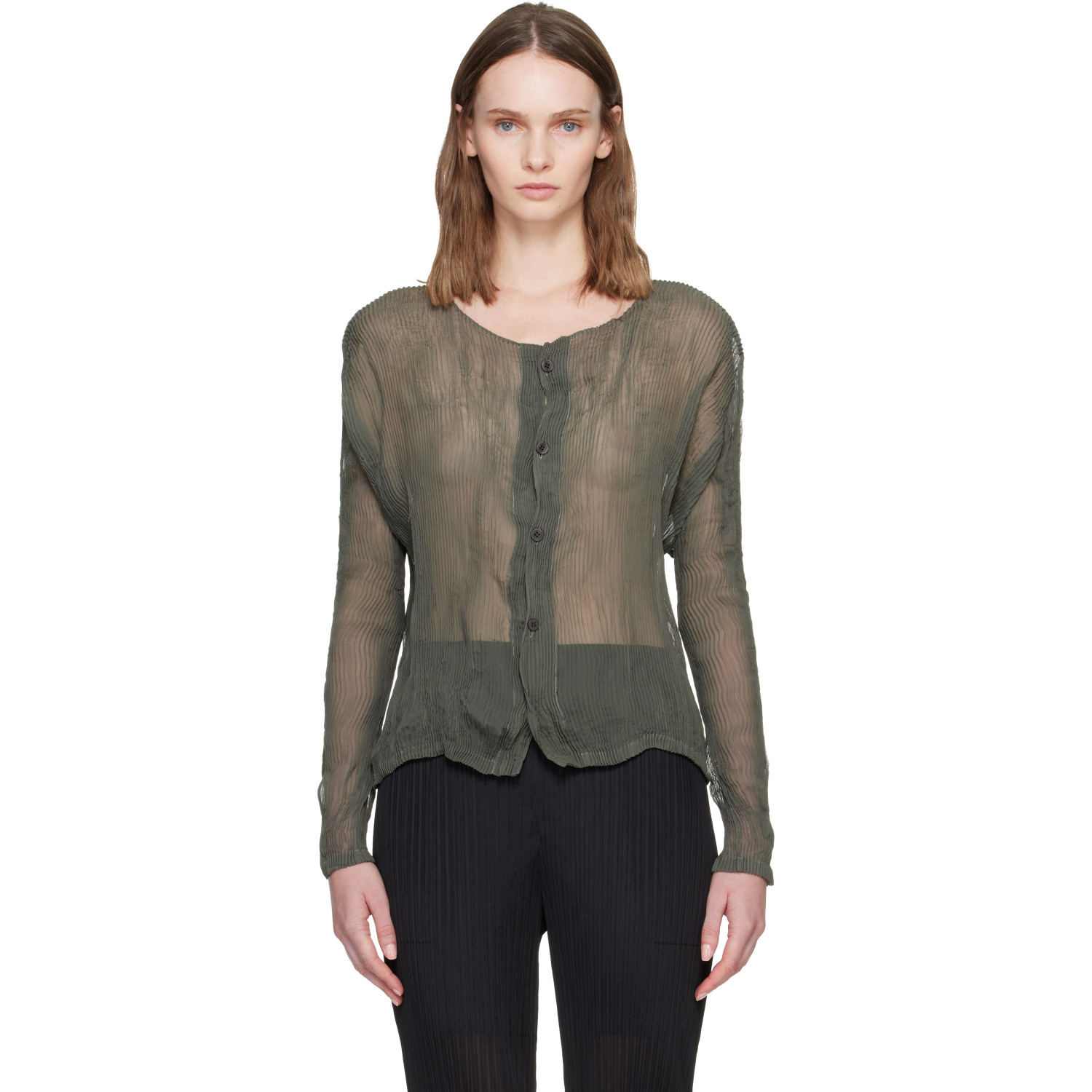 ISSEY MIYAKE Gray Chiffon Twist 2 Blouse